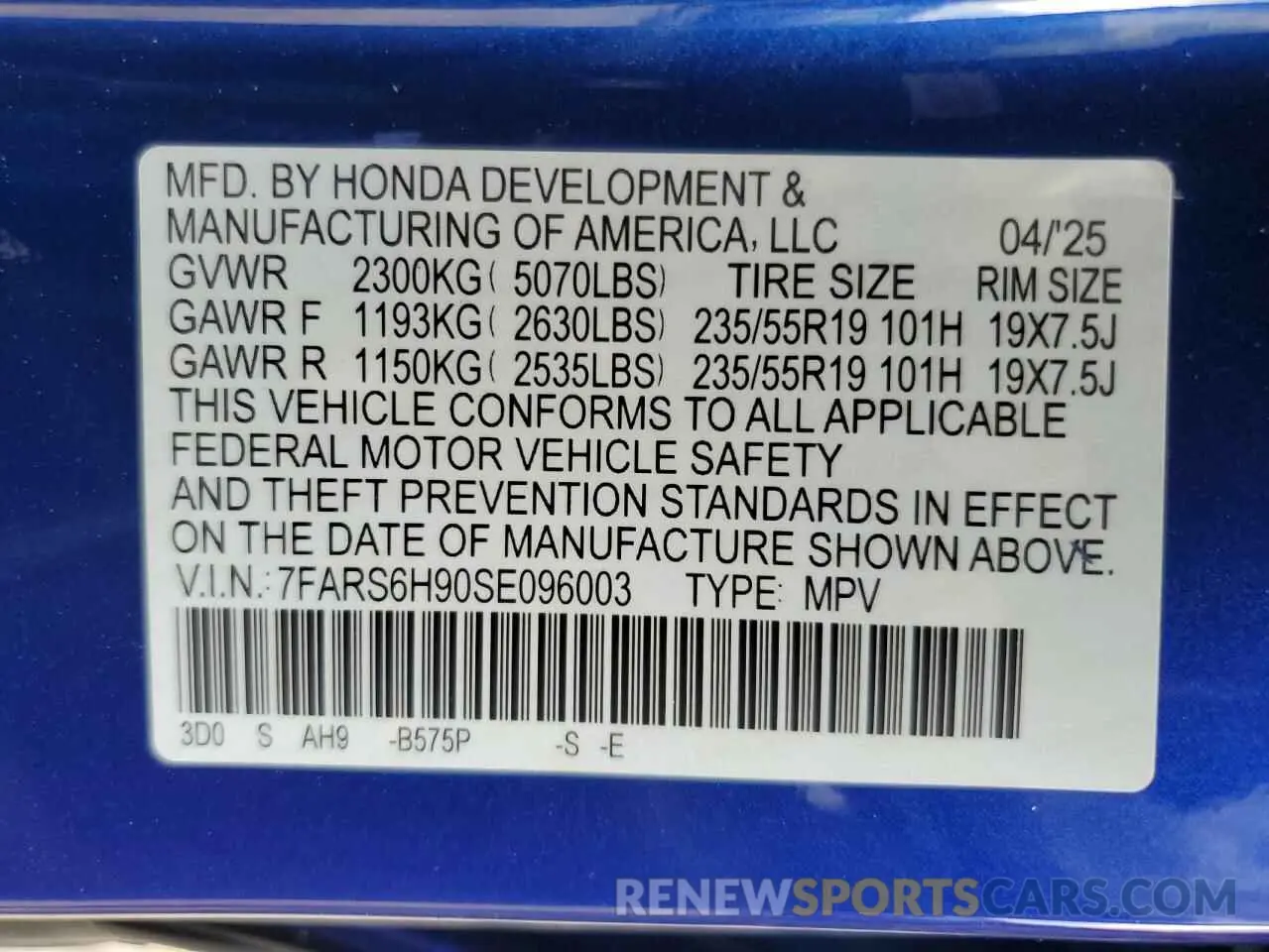 13 Photograph of a damaged car 7FARS6H90SE096003 HONDA CRV 2025