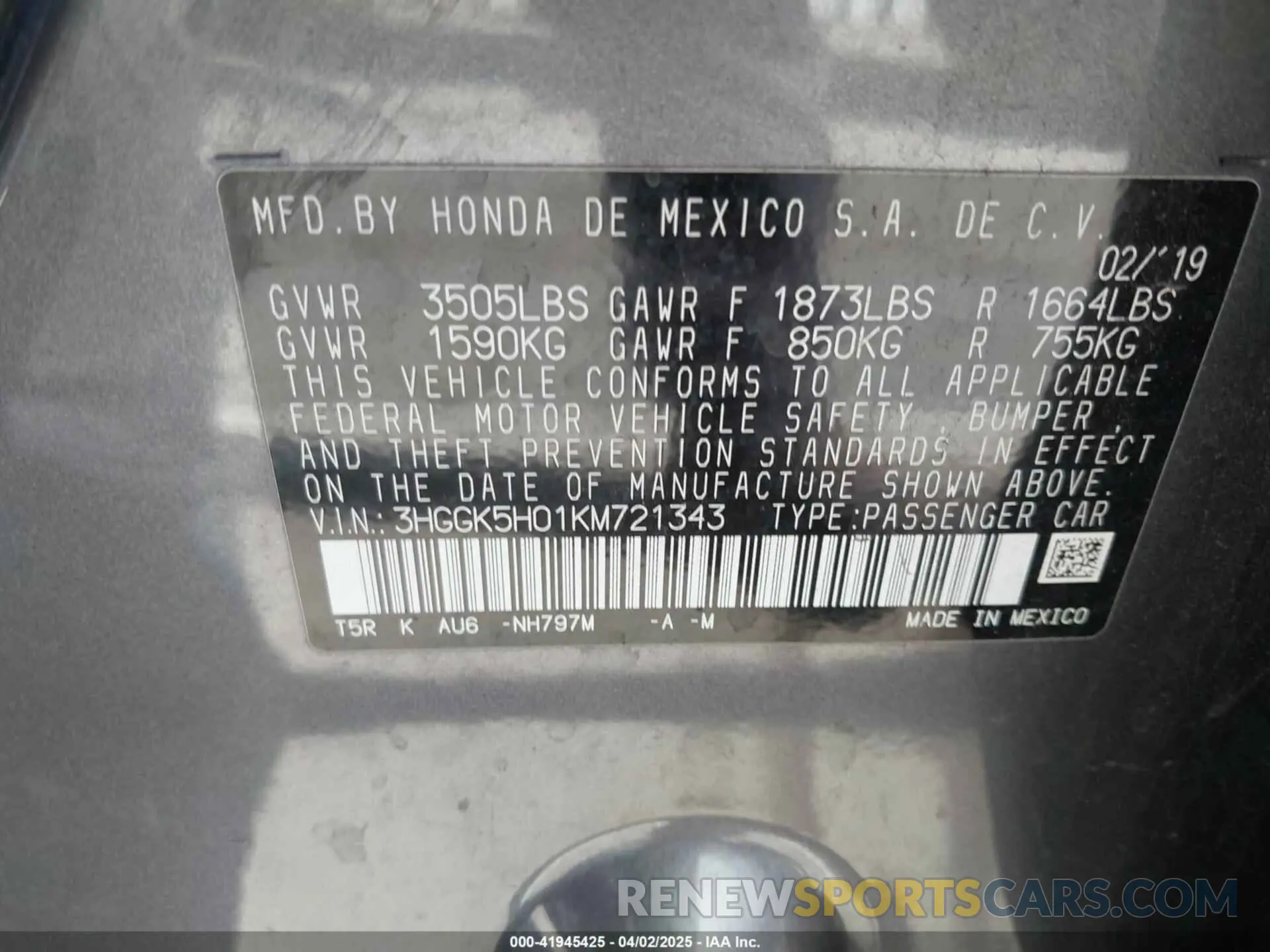 9 Photograph of a damaged car 3HGGK5H01KM721343 HONDA FIT 2019