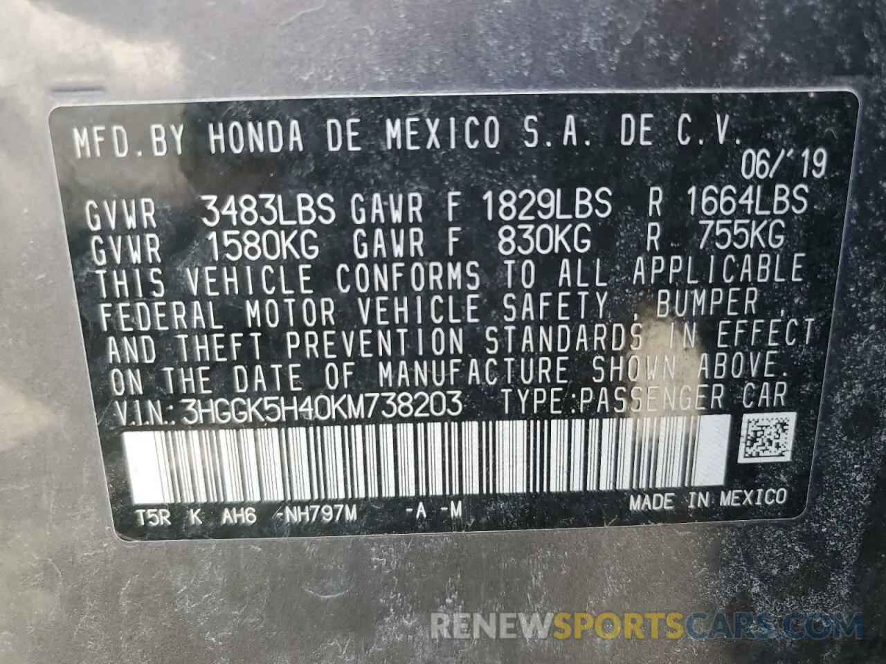13 Photograph of a damaged car 3HGGK5H40KM738203 HONDA FIT 2019