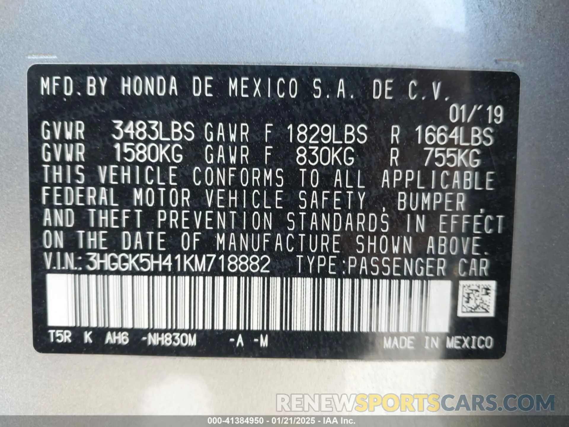 9 Photograph of a damaged car 3HGGK5H41KM718882 HONDA FIT 2019