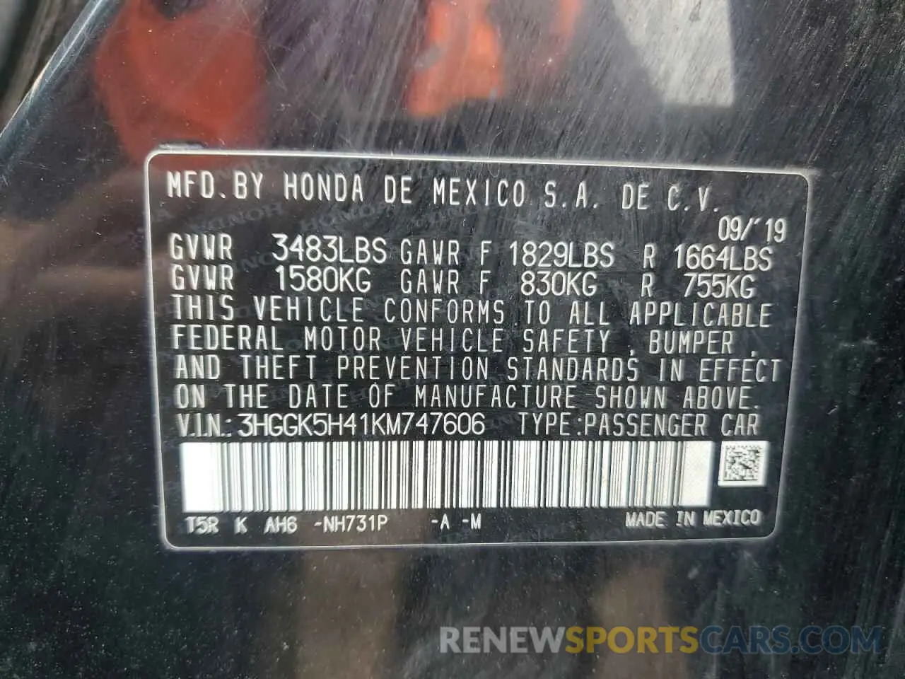 12 Photograph of a damaged car 3HGGK5H41KM747606 HONDA FIT 2019