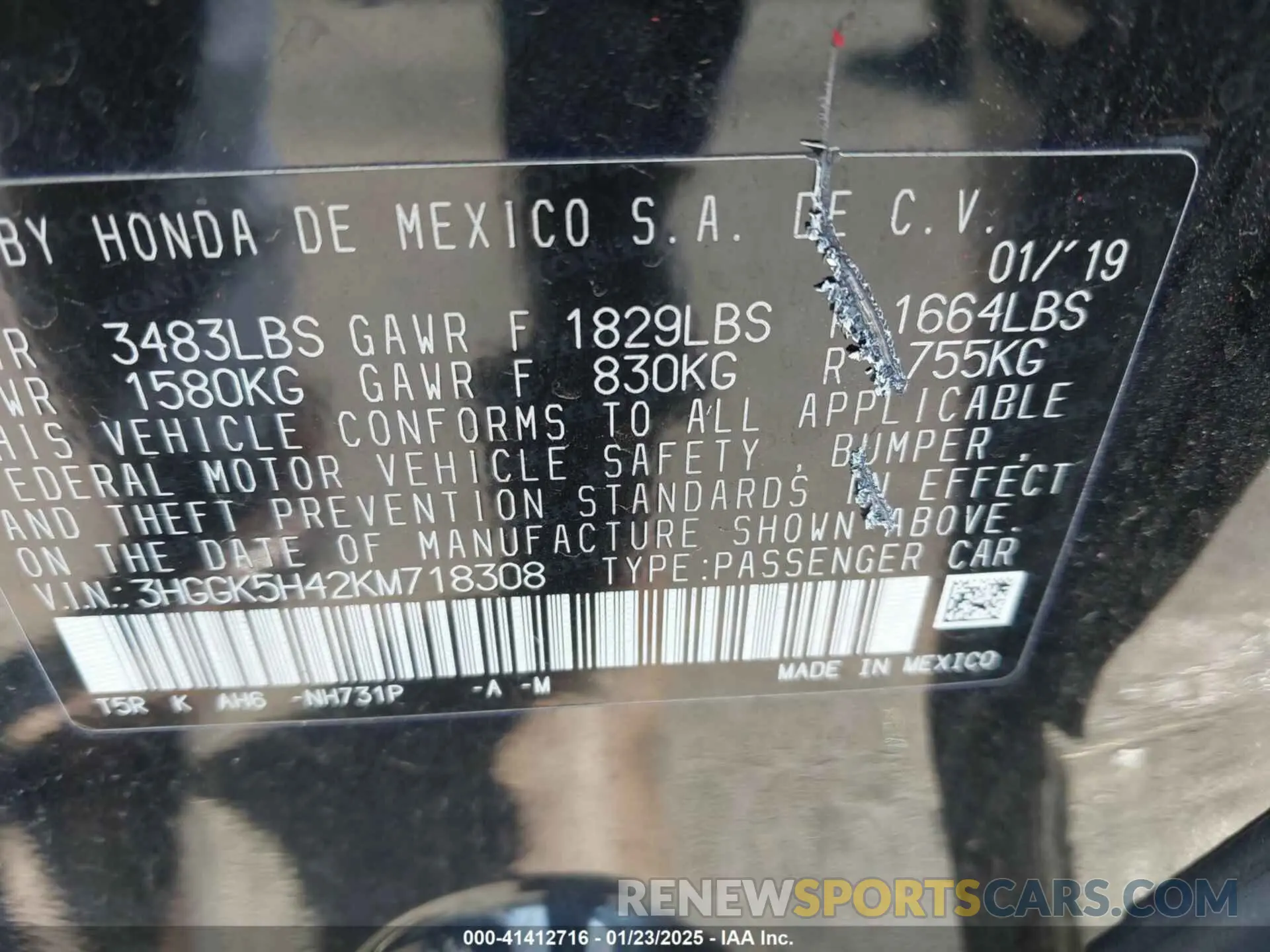 9 Photograph of a damaged car 3HGGK5H42KM718308 HONDA FIT 2019