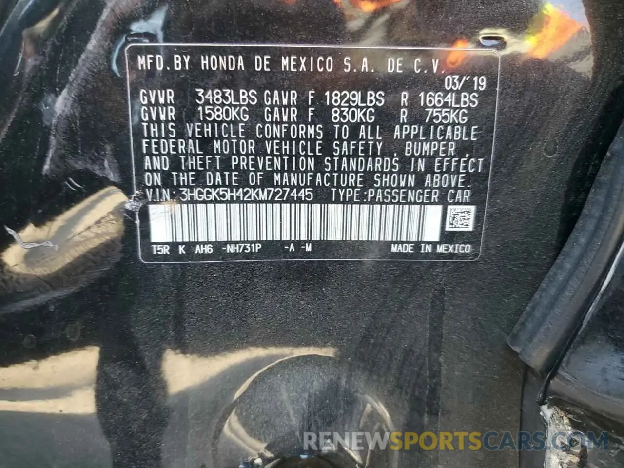 14 Photograph of a damaged car 3HGGK5H42KM727445 HONDA FIT 2019