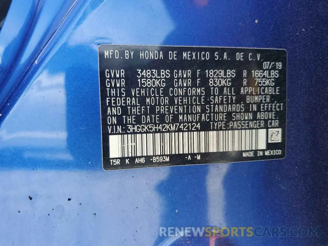 12 Photograph of a damaged car 3HGGK5H42KM742124 HONDA FIT 2019