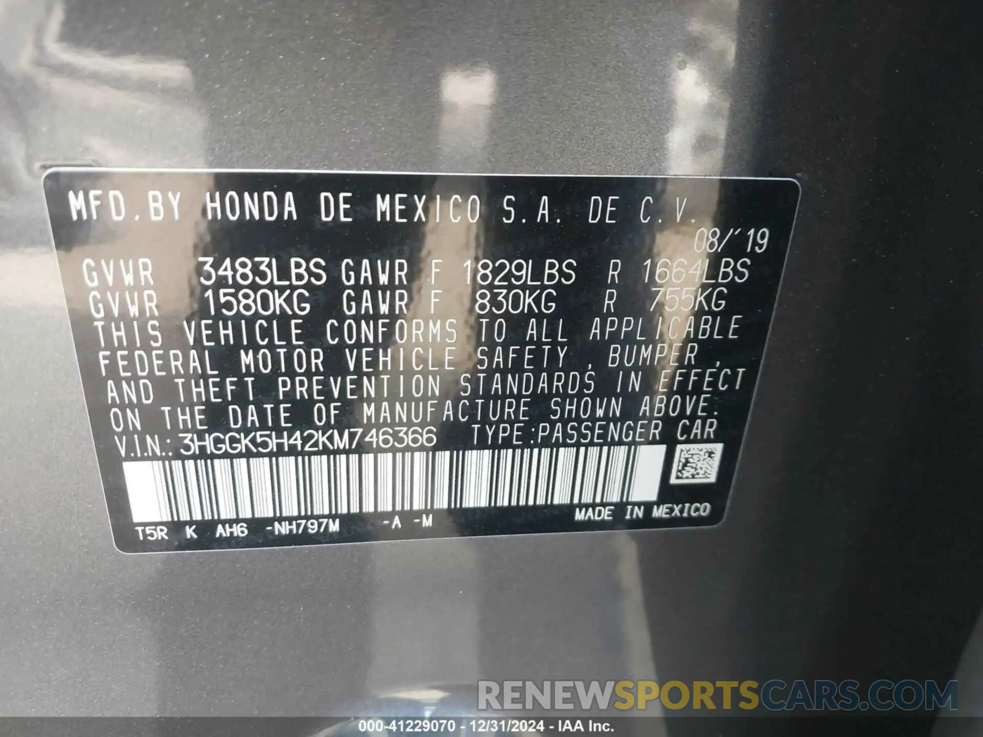 9 Photograph of a damaged car 3HGGK5H42KM746366 HONDA FIT 2019