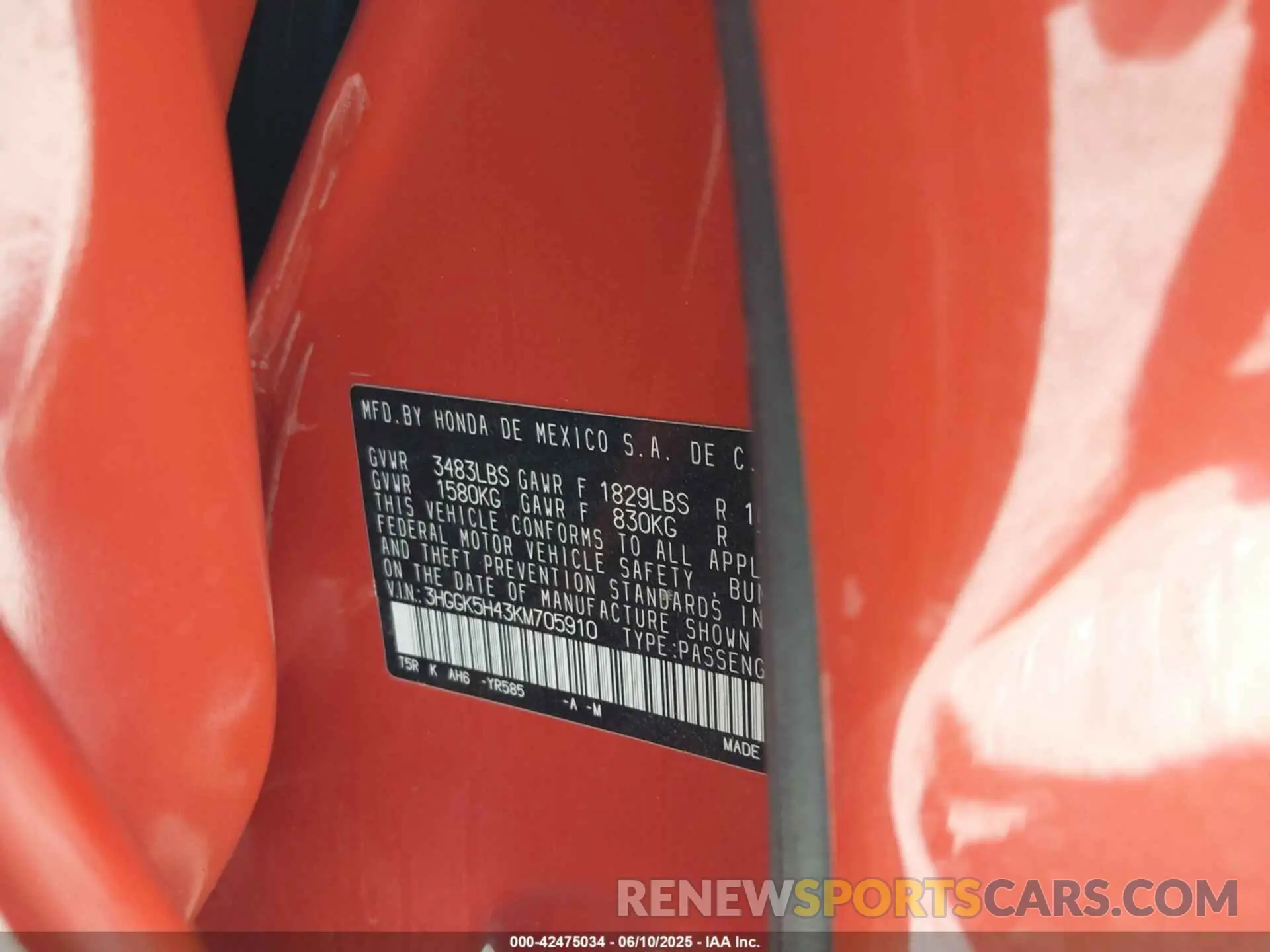 9 Photograph of a damaged car 3HGGK5H43KM705910 HONDA FIT 2019