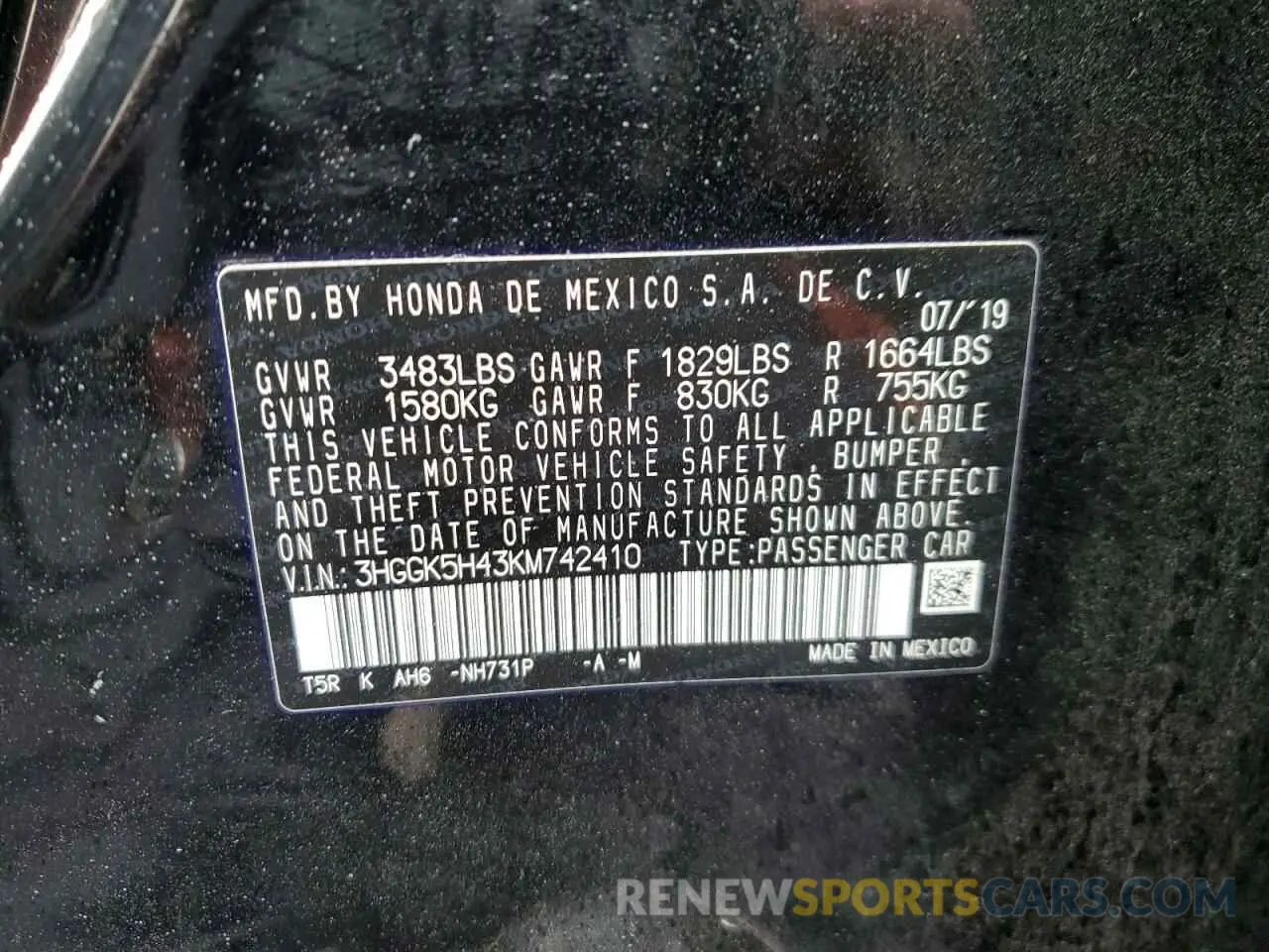 12 Photograph of a damaged car 3HGGK5H43KM742410 HONDA FIT 2019