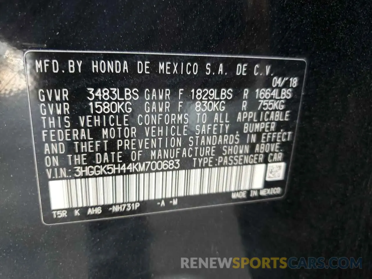 12 Photograph of a damaged car 3HGGK5H44KM700683 HONDA FIT 2019