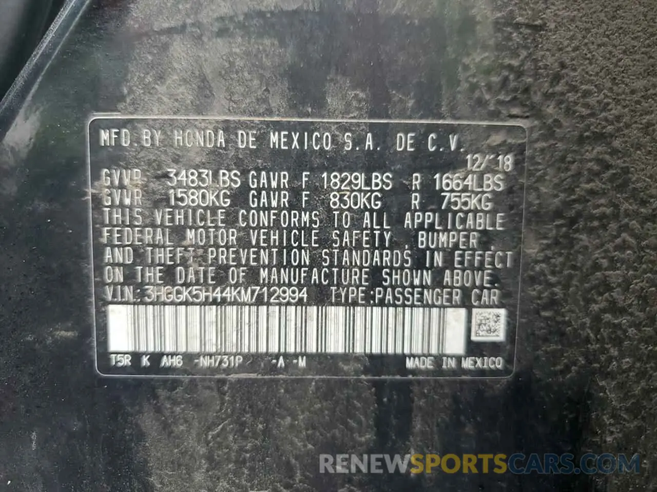 13 Photograph of a damaged car 3HGGK5H44KM712994 HONDA FIT 2019