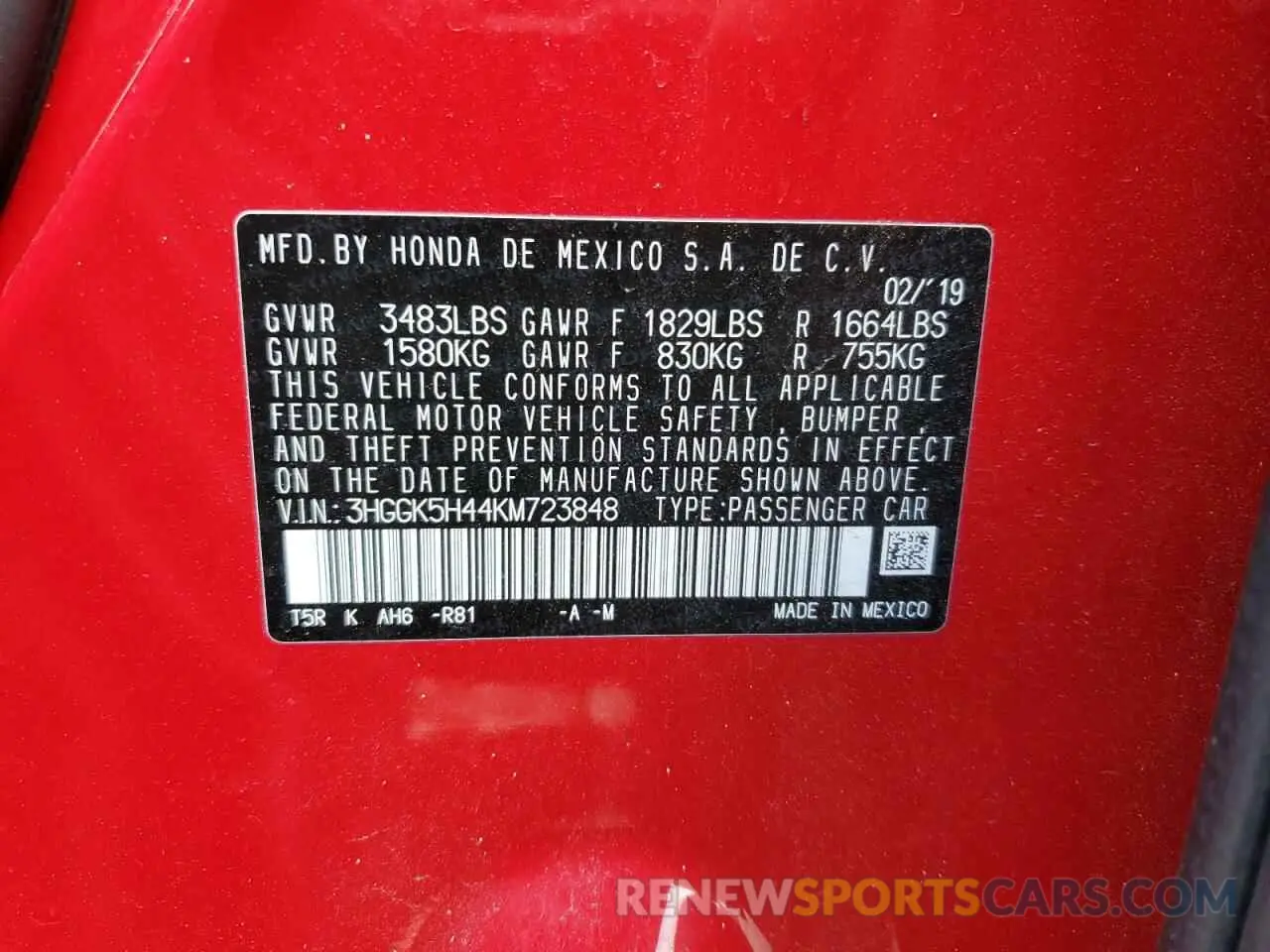 12 Photograph of a damaged car 3HGGK5H44KM723848 HONDA FIT 2019