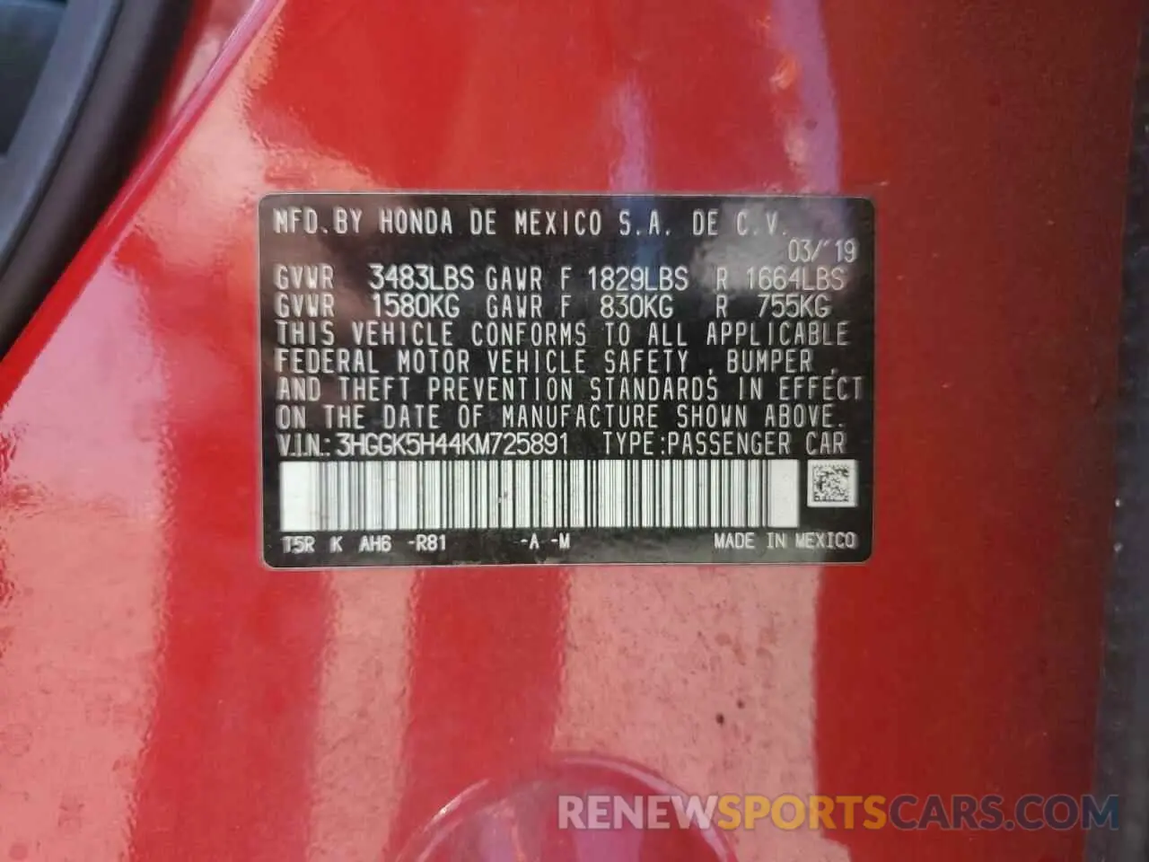 12 Photograph of a damaged car 3HGGK5H44KM725891 HONDA FIT 2019