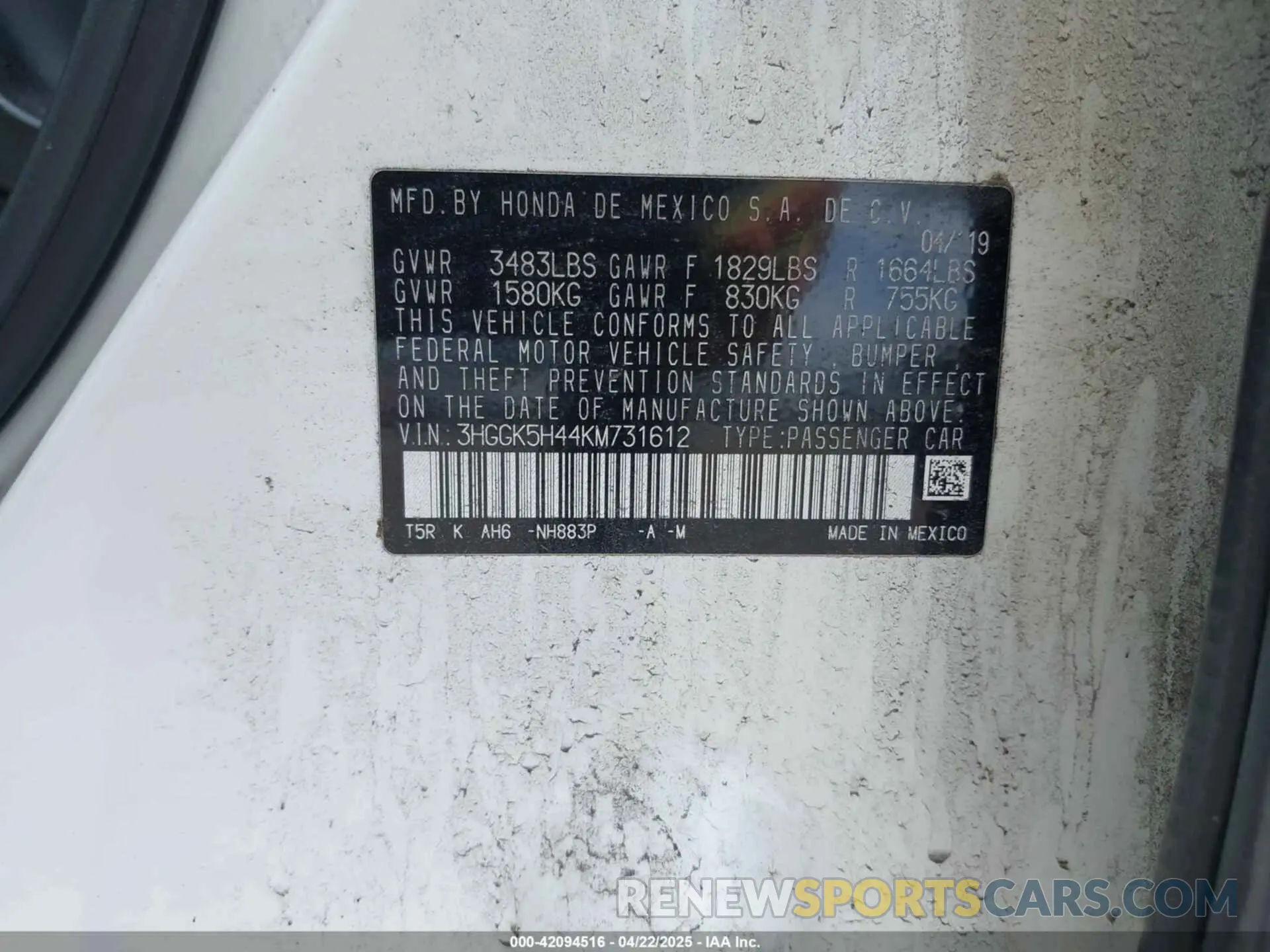 9 Photograph of a damaged car 3HGGK5H44KM731612 HONDA FIT 2019