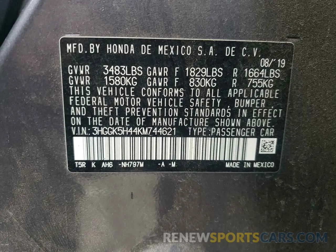 14 Photograph of a damaged car 3HGGK5H44KM744621 HONDA FIT 2019