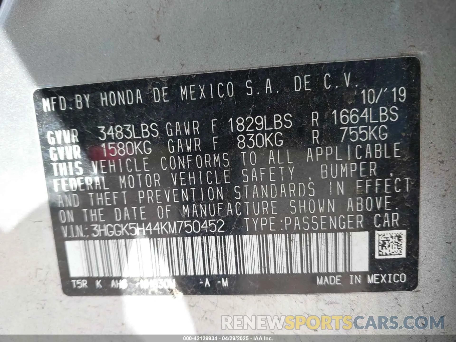 9 Photograph of a damaged car 3HGGK5H44KM750452 HONDA FIT 2019