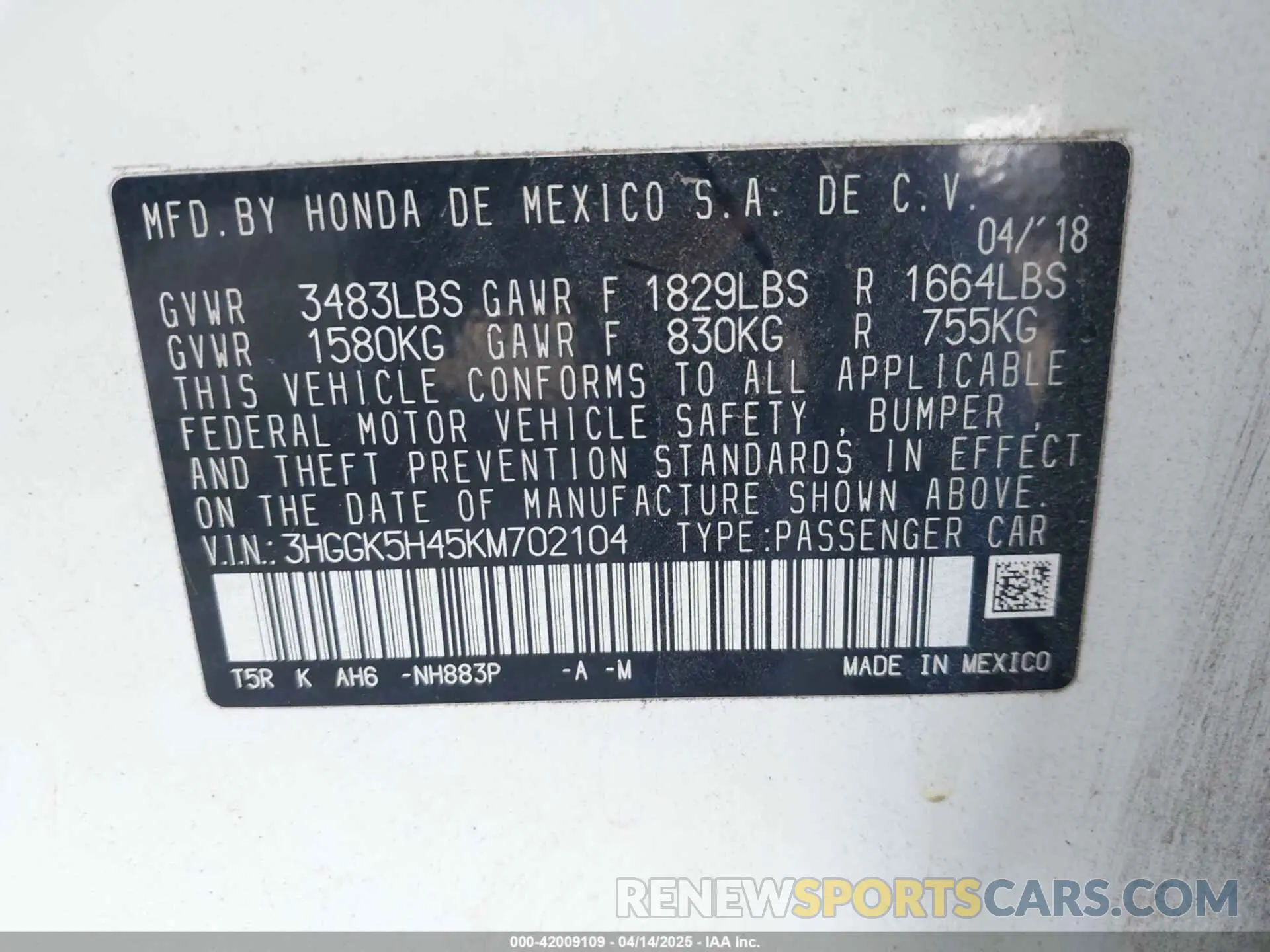 9 Photograph of a damaged car 3HGGK5H45KM702104 HONDA FIT 2019