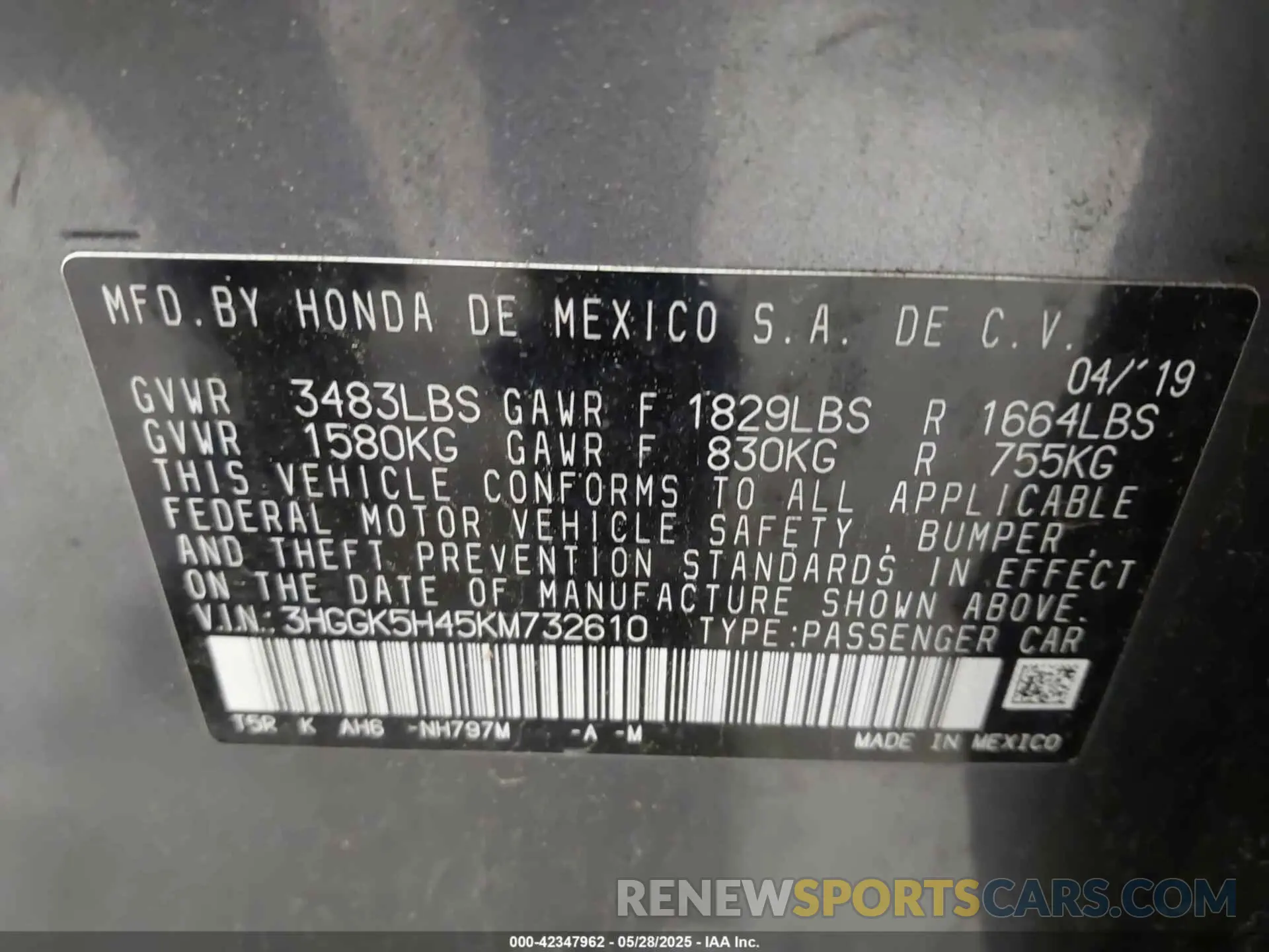 9 Photograph of a damaged car 3HGGK5H45KM732610 HONDA FIT 2019