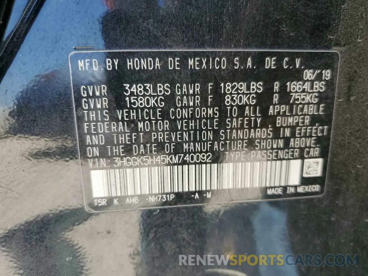 12 Photograph of a damaged car 3HGGK5H45KM740092 HONDA FIT 2019