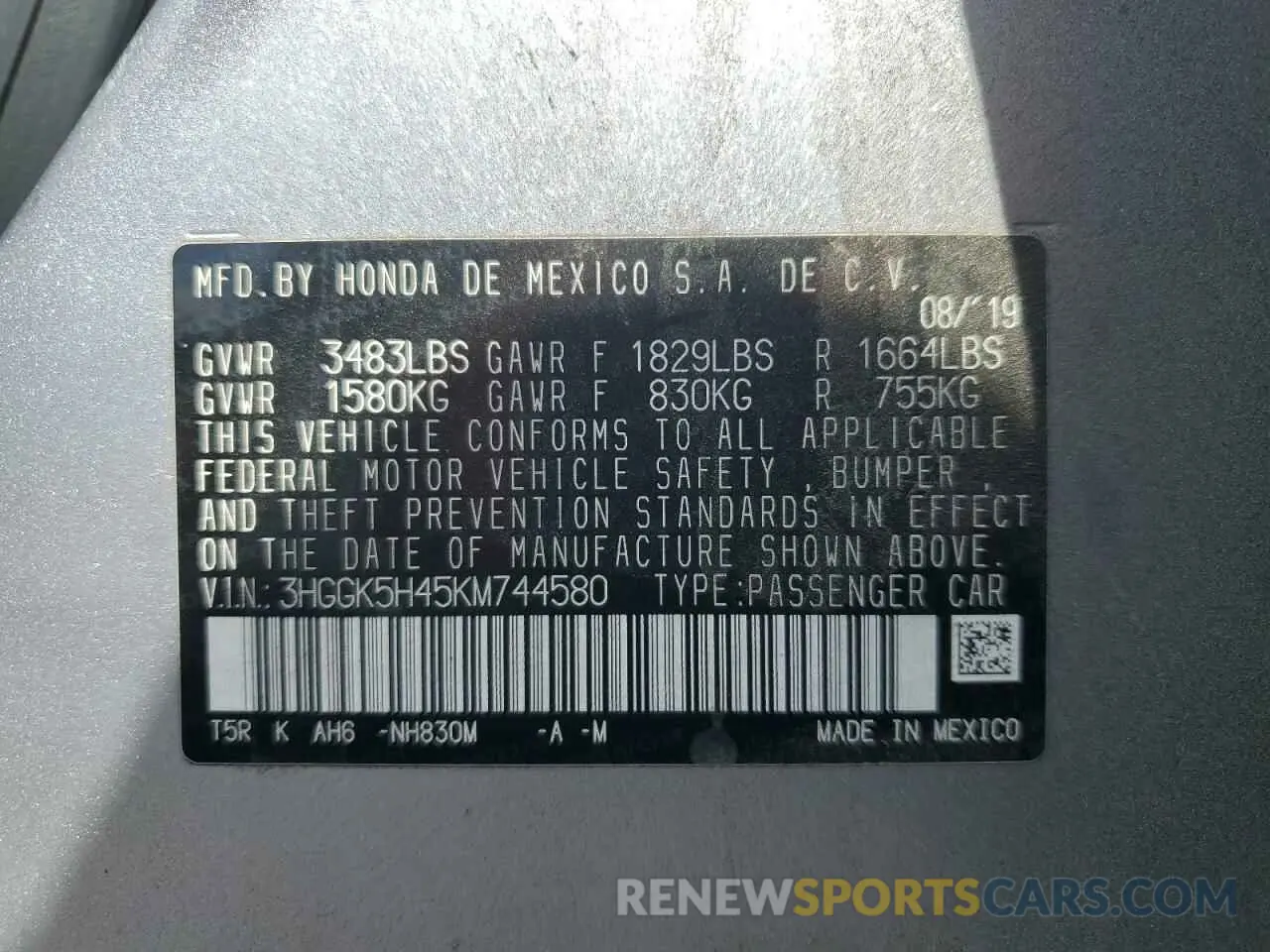 12 Photograph of a damaged car 3HGGK5H45KM744580 HONDA FIT 2019
