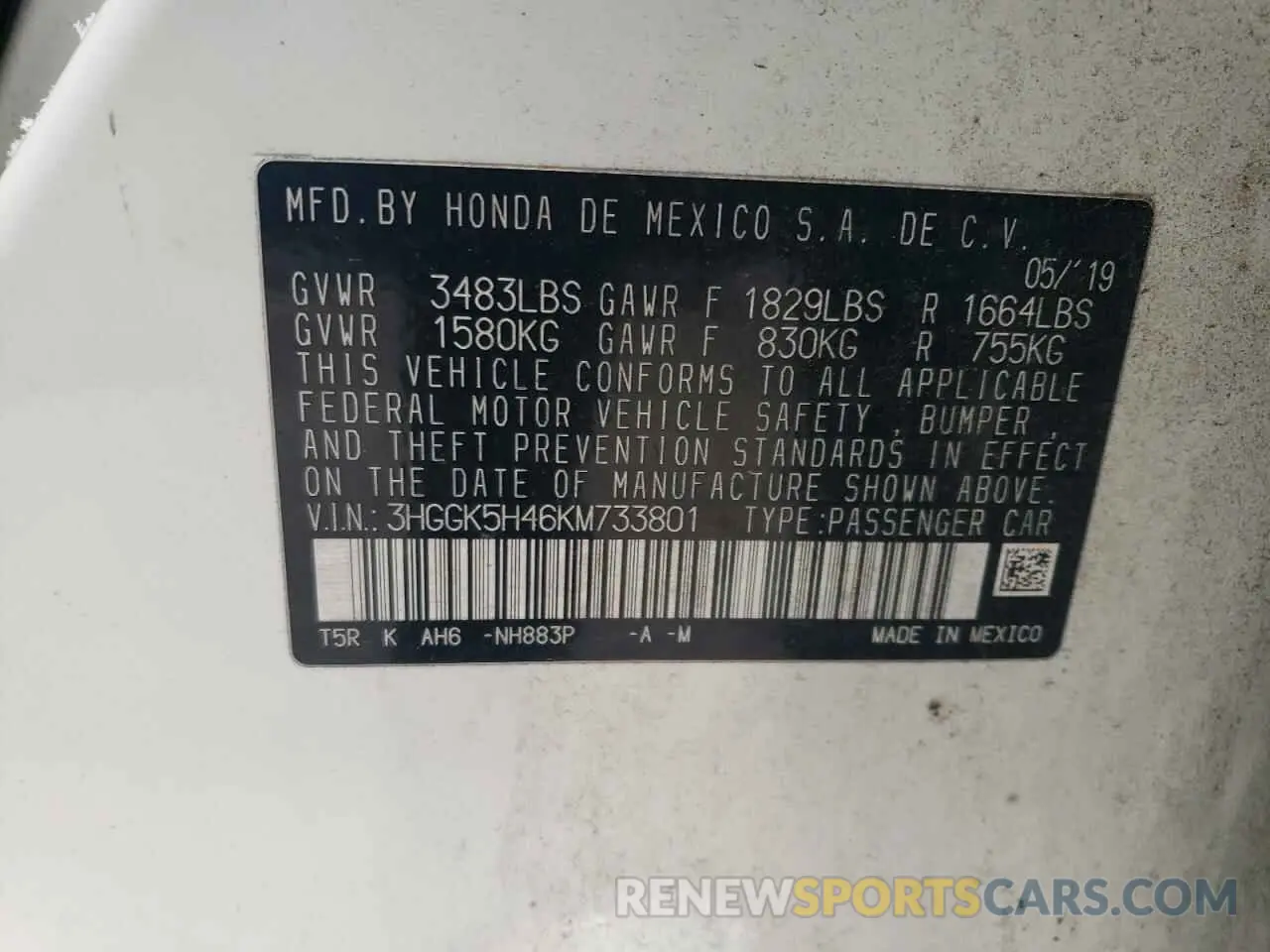 13 Photograph of a damaged car 3HGGK5H46KM733801 HONDA FIT 2019