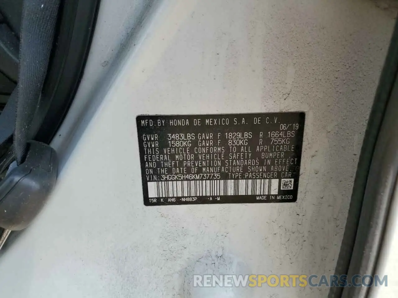12 Photograph of a damaged car 3HGGK5H46KM737735 HONDA FIT 2019