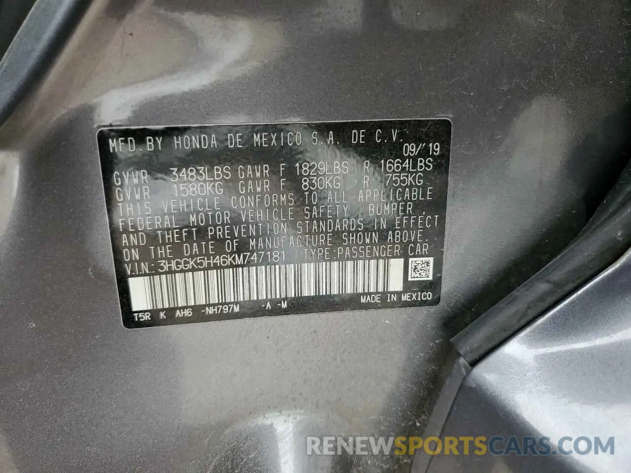 14 Photograph of a damaged car 3HGGK5H46KM747181 HONDA FIT 2019