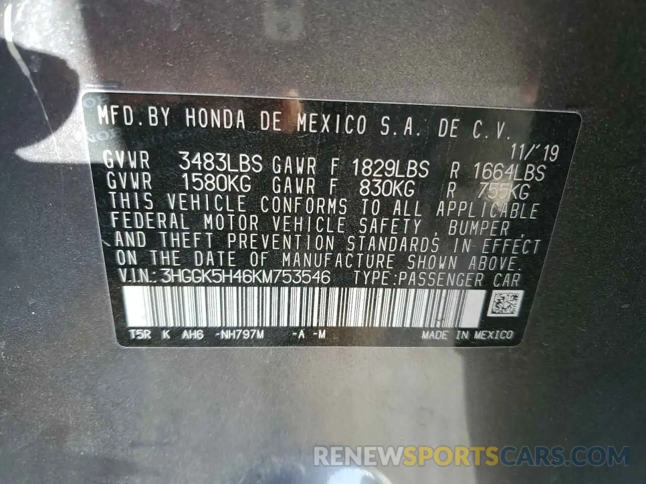 13 Photograph of a damaged car 3HGGK5H46KM753546 HONDA FIT 2019