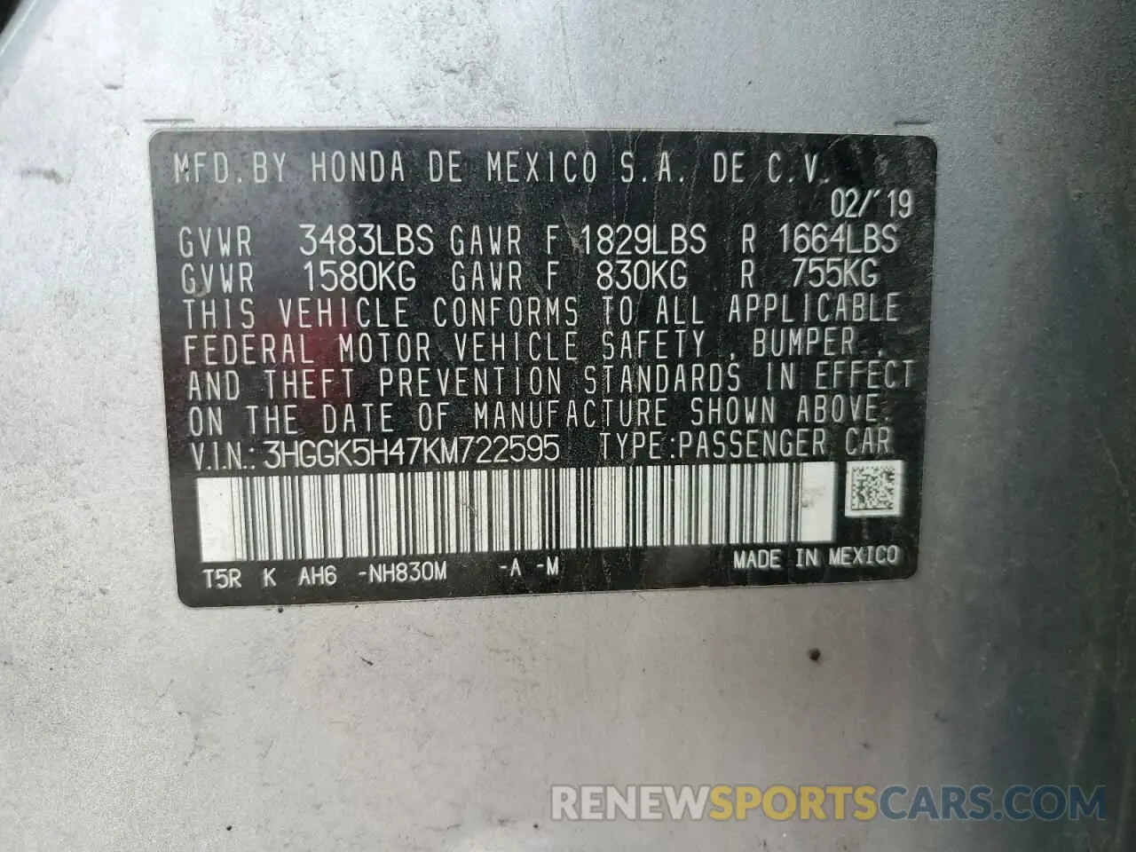 12 Photograph of a damaged car 3HGGK5H47KM722595 HONDA FIT 2019