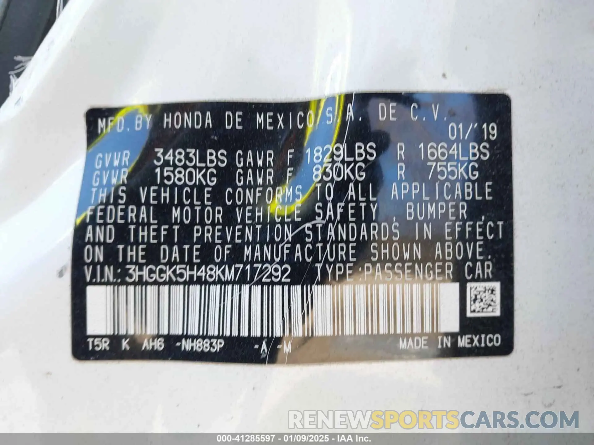 9 Photograph of a damaged car 3HGGK5H48KM717292 HONDA FIT 2019