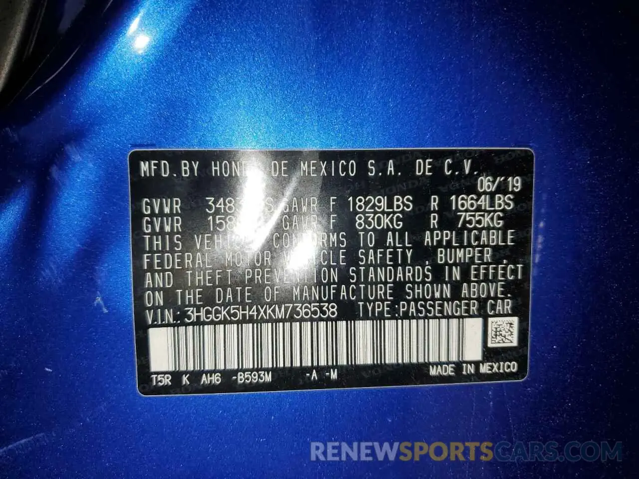 13 Photograph of a damaged car 3HGGK5H4XKM736538 HONDA FIT 2019