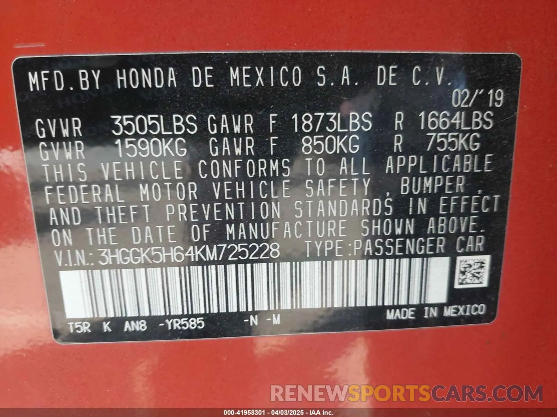 9 Photograph of a damaged car 3HGGK5H64KM725228 HONDA FIT 2019