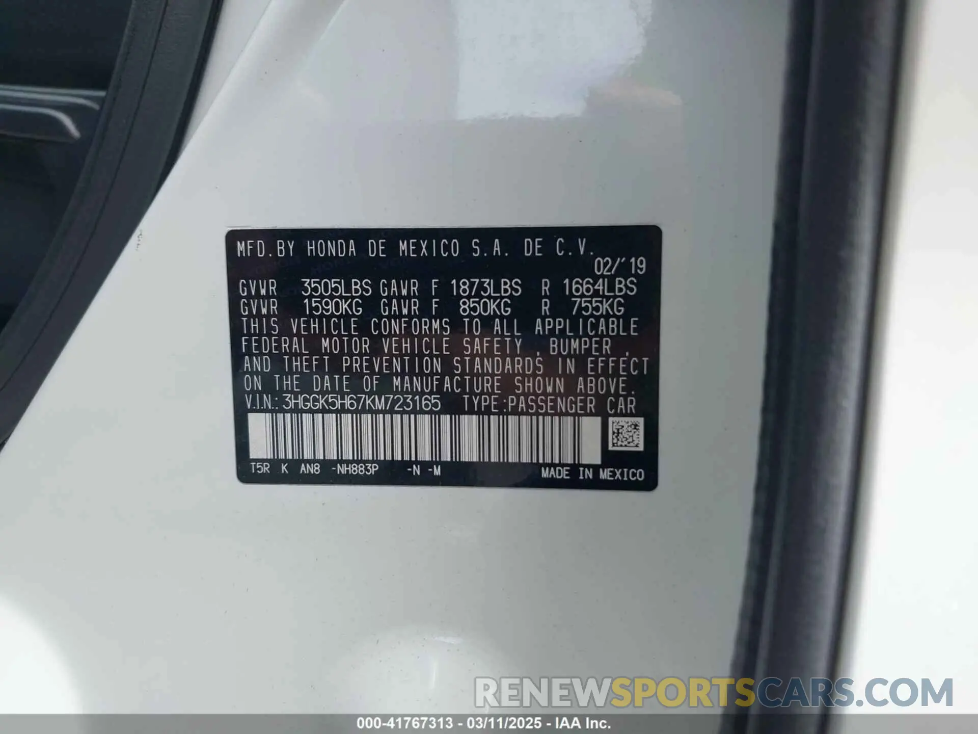 9 Photograph of a damaged car 3HGGK5H67KM723165 HONDA FIT 2019