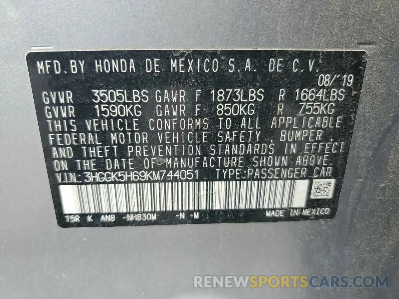 12 Photograph of a damaged car 3HGGK5H69KM744051 HONDA FIT 2019