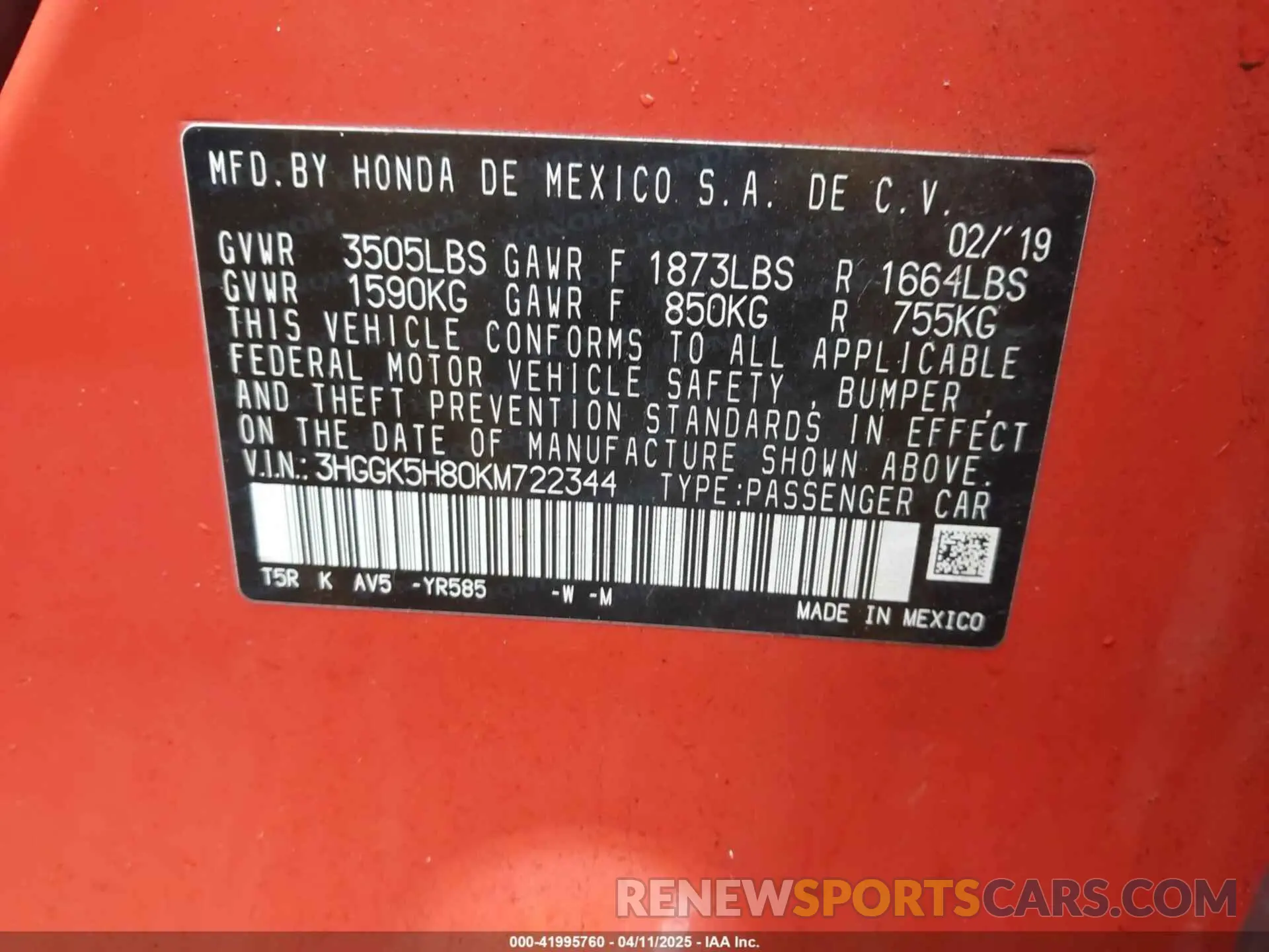 9 Photograph of a damaged car 3HGGK5H80KM722344 HONDA FIT 2019