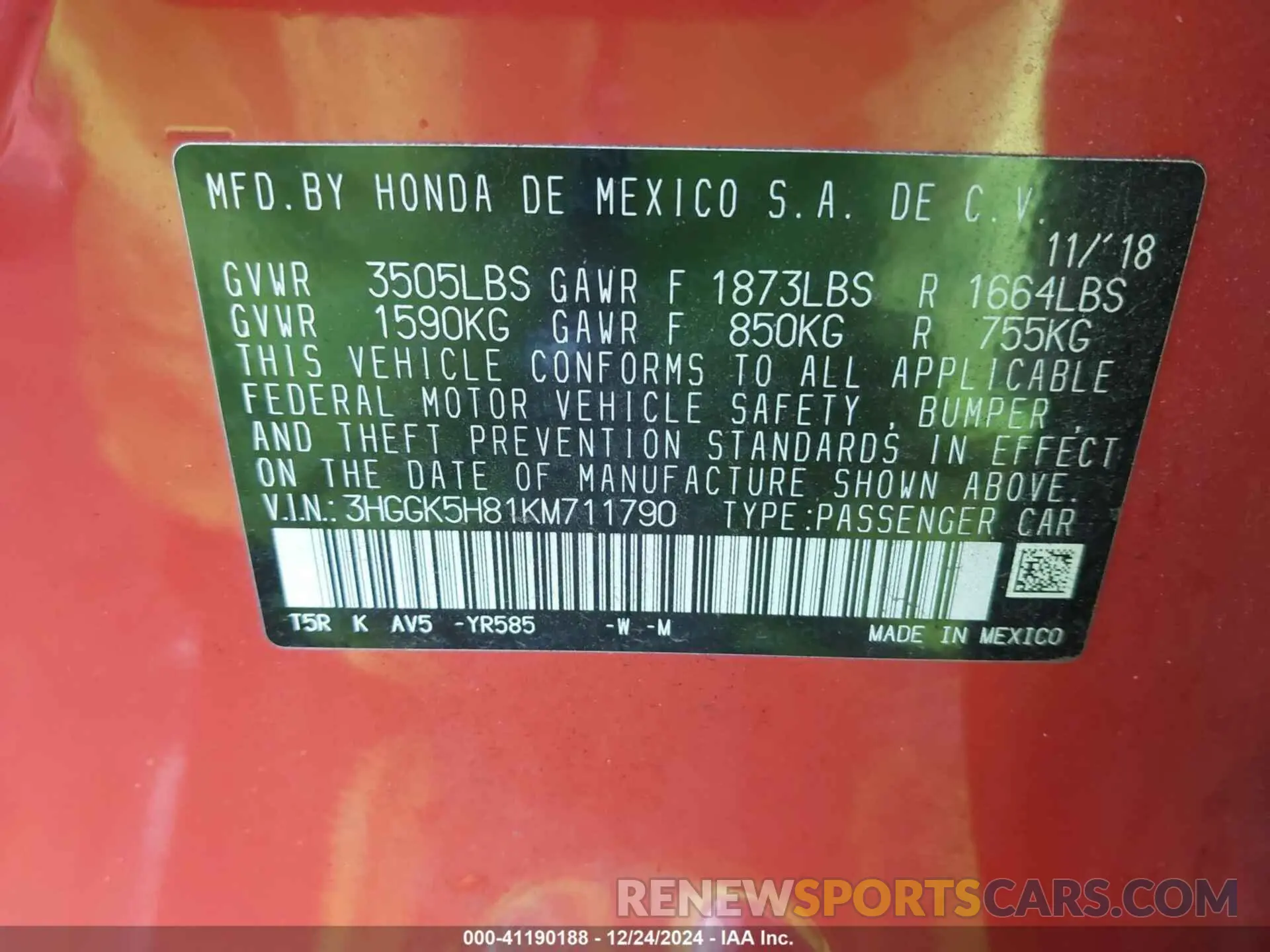 9 Photograph of a damaged car 3HGGK5H81KM711790 HONDA FIT 2019