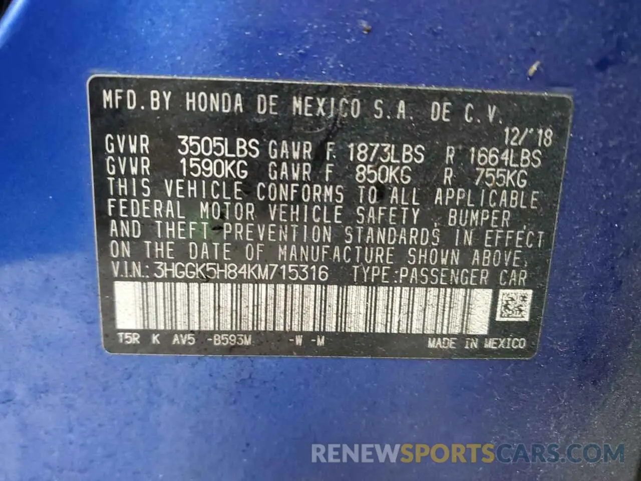 14 Photograph of a damaged car 3HGGK5H84KM715316 HONDA FIT 2019