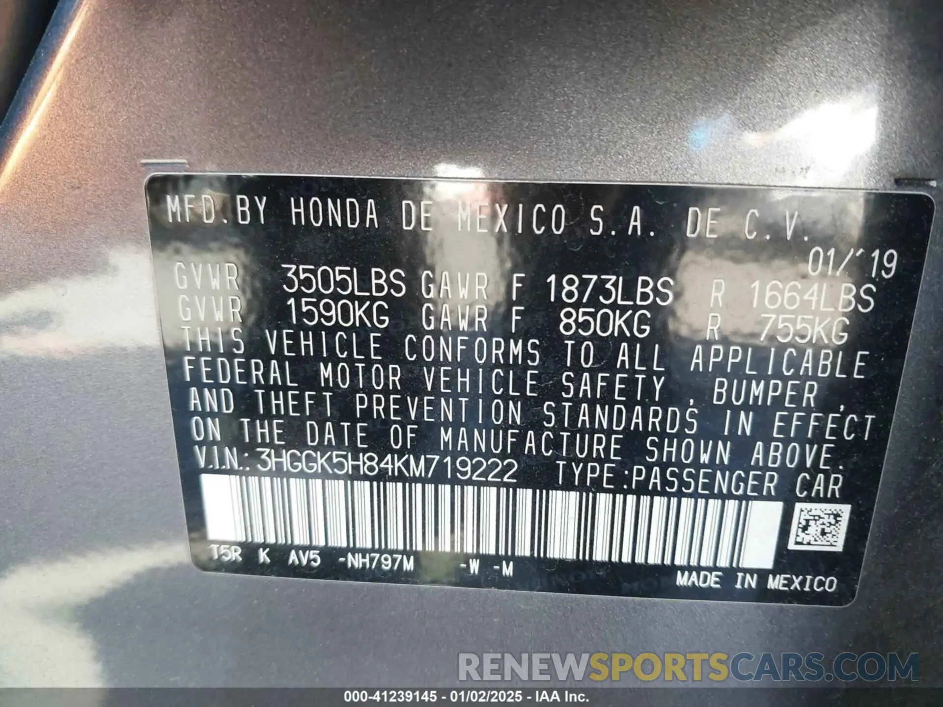 9 Photograph of a damaged car 3HGGK5H84KM719222 HONDA FIT 2019