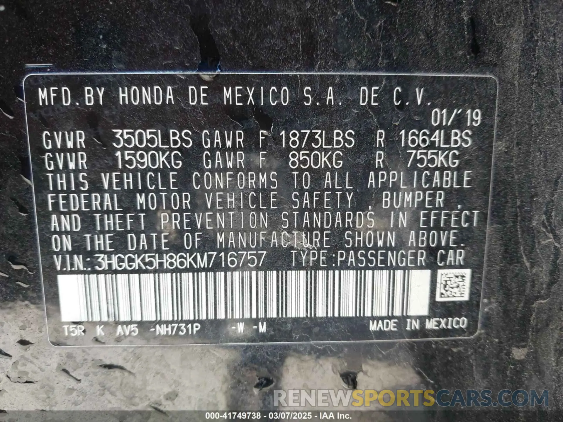 9 Photograph of a damaged car 3HGGK5H86KM716757 HONDA FIT 2019