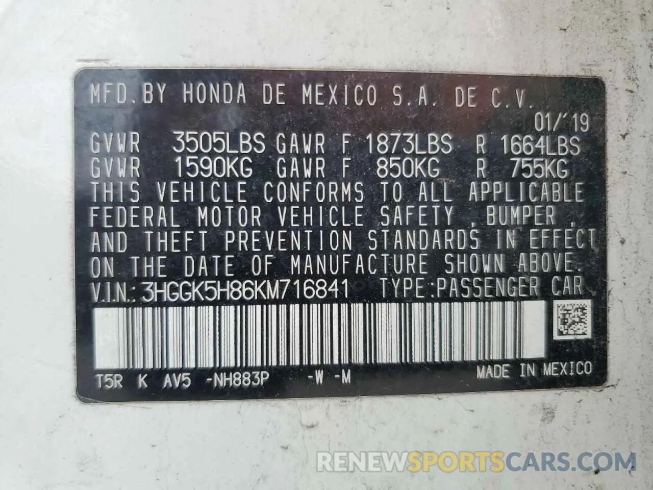 13 Photograph of a damaged car 3HGGK5H86KM716841 HONDA FIT 2019