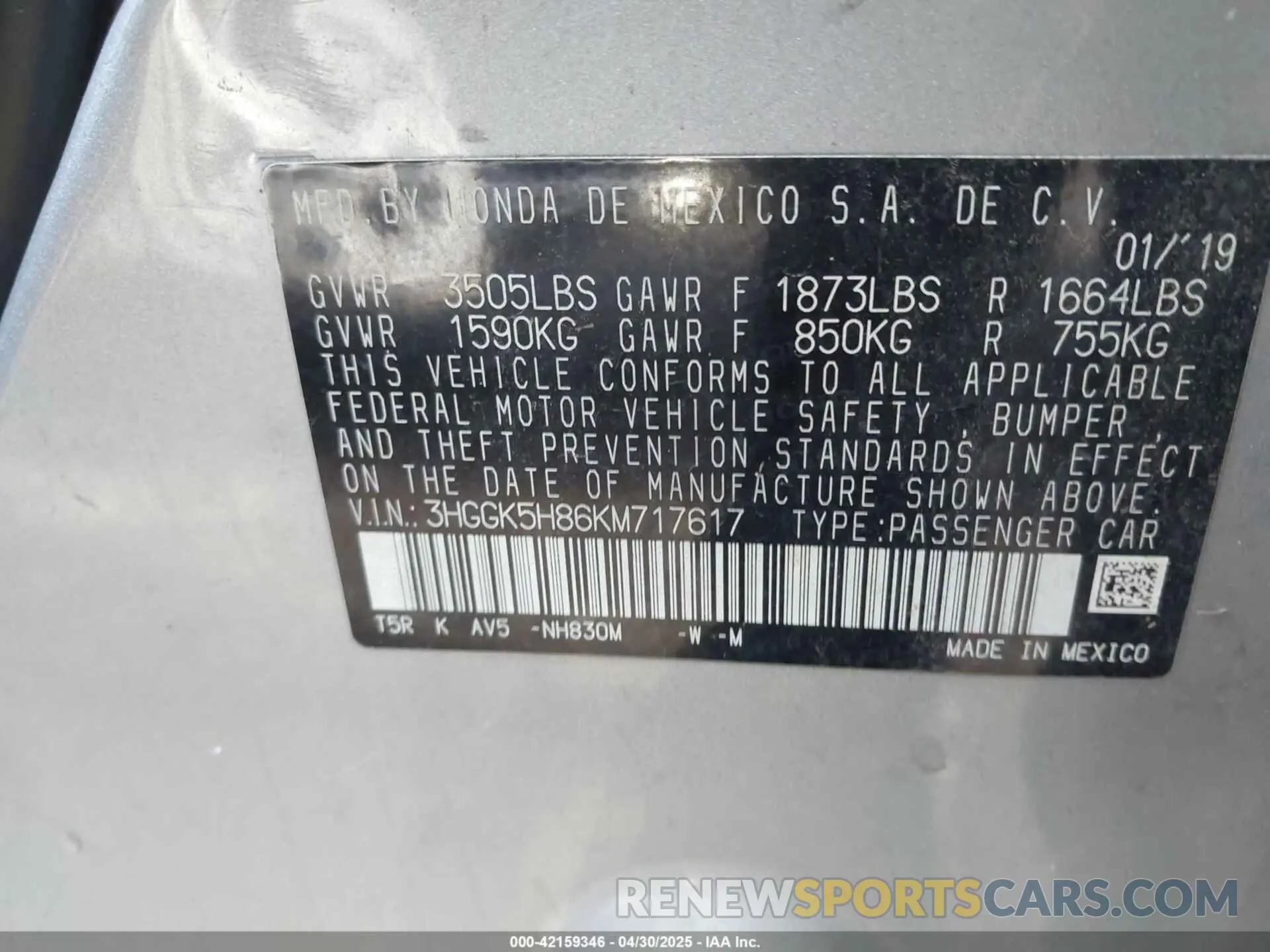 9 Photograph of a damaged car 3HGGK5H86KM717617 HONDA FIT 2019