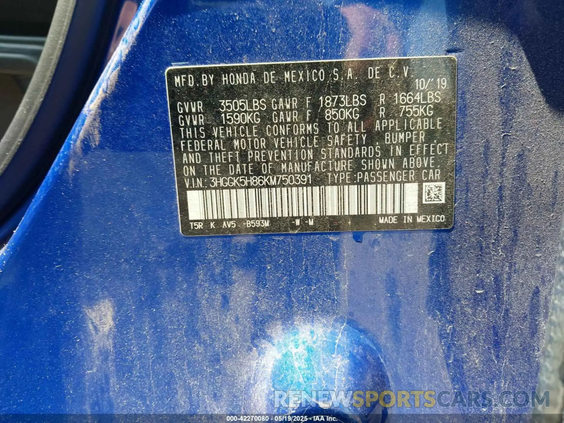 9 Photograph of a damaged car 3HGGK5H86KM750391 HONDA FIT 2019