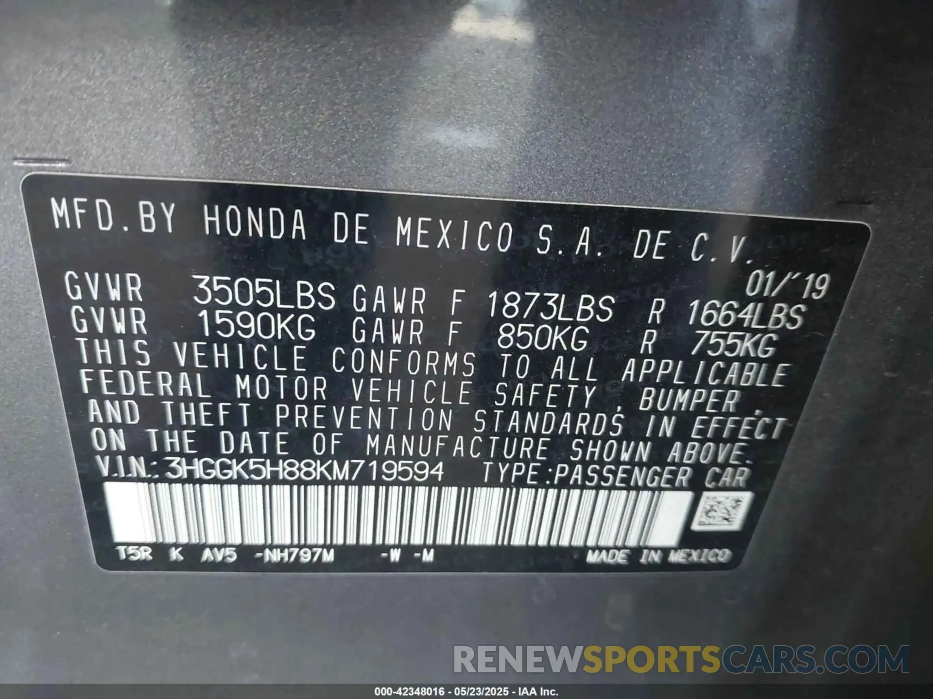 9 Photograph of a damaged car 3HGGK5H88KM719594 HONDA FIT 2019