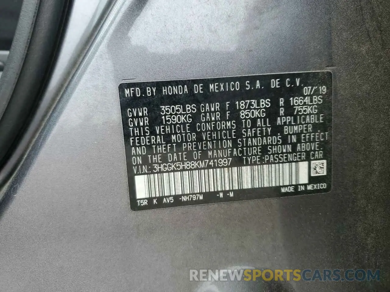 14 Photograph of a damaged car 3HGGK5H88KM741997 HONDA FIT 2019