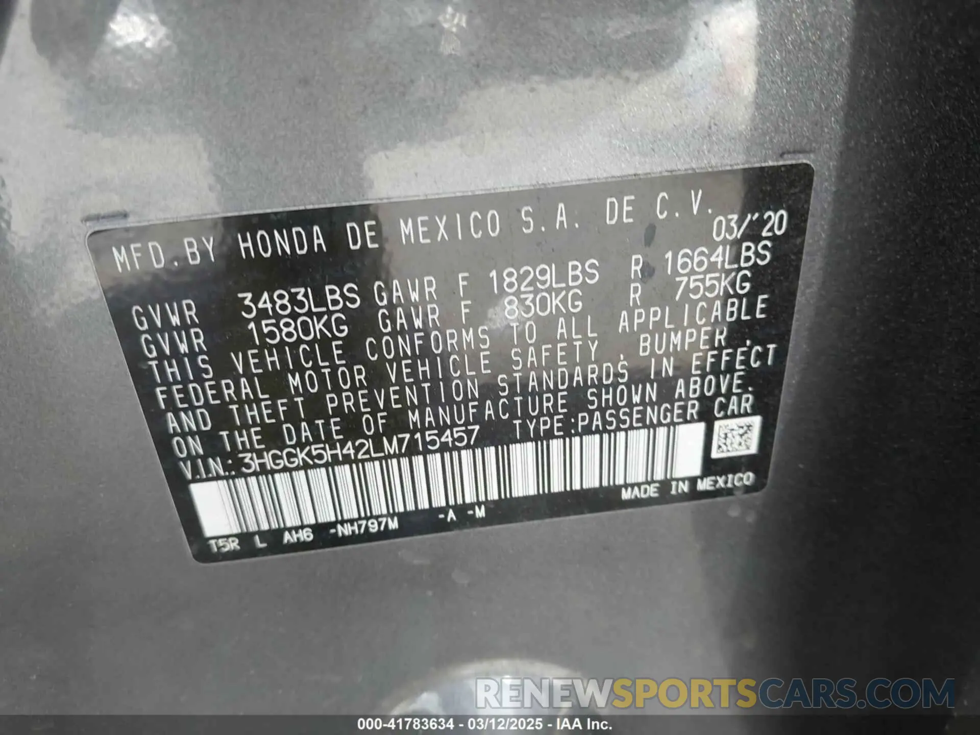 9 Photograph of a damaged car 3HGGK5H42LM715457 HONDA FIT 2020