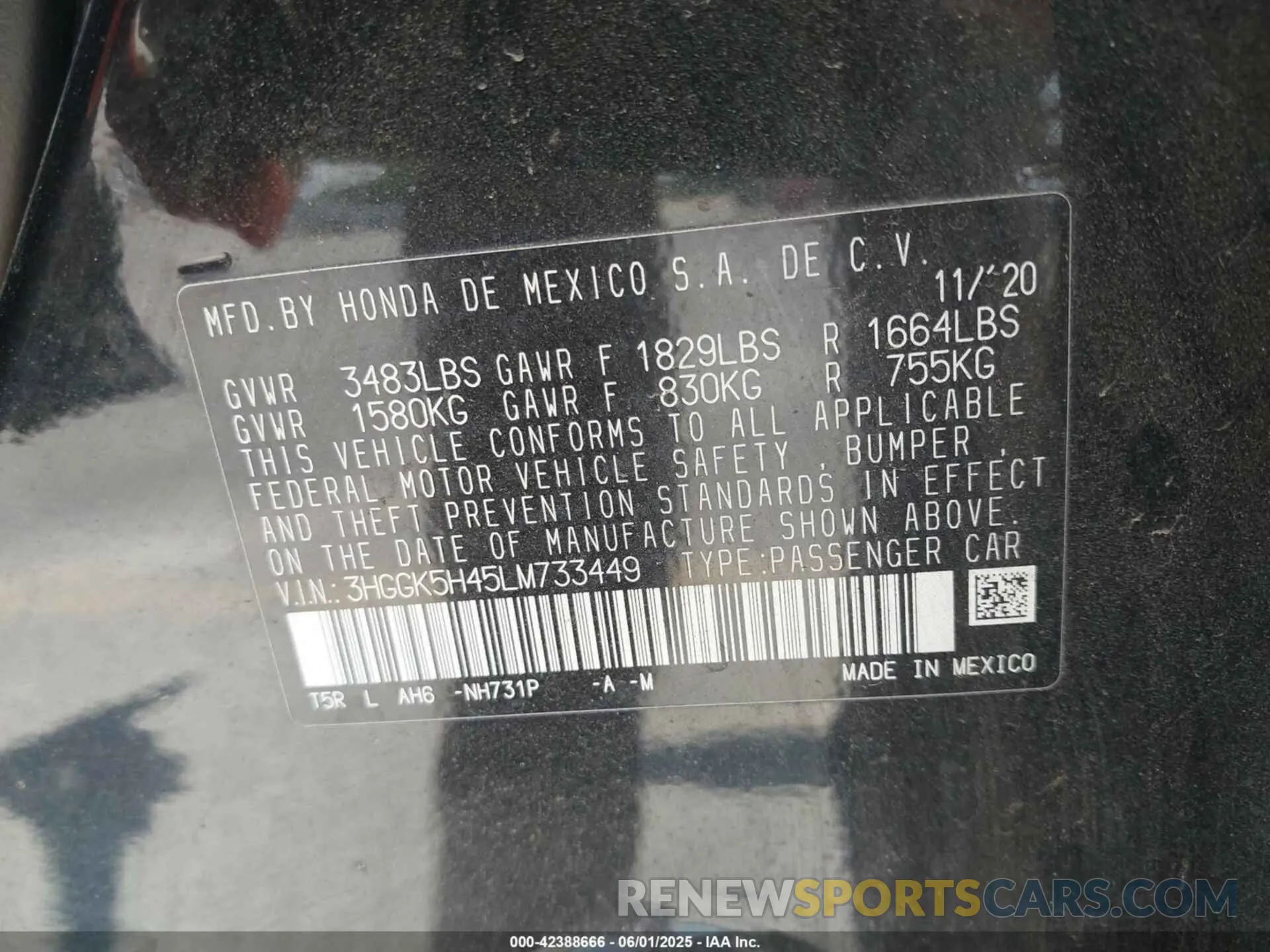 9 Photograph of a damaged car 3HGGK5H45LM733449 HONDA FIT 2020