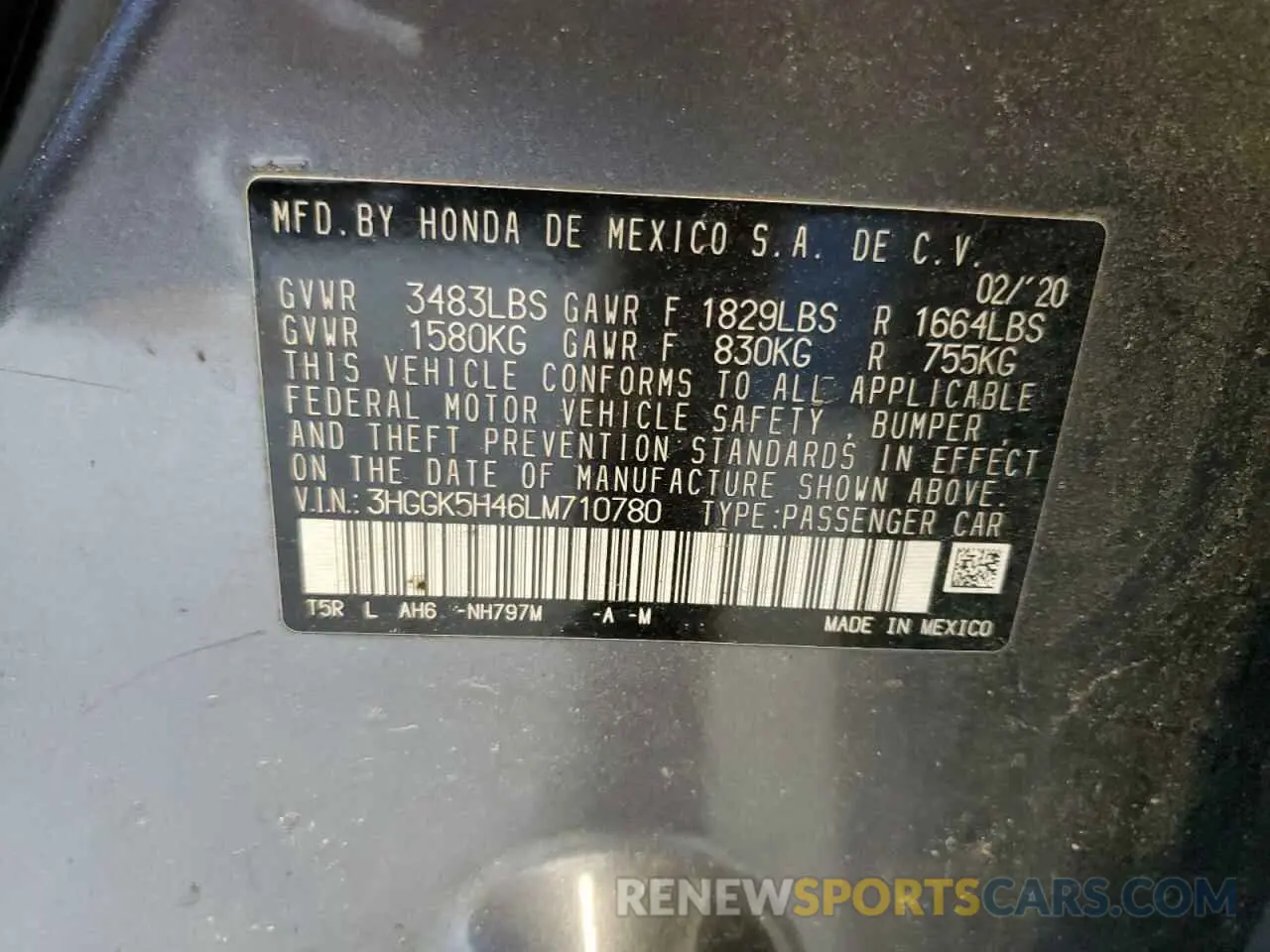 14 Photograph of a damaged car 3HGGK5H46LM710780 HONDA FIT 2020