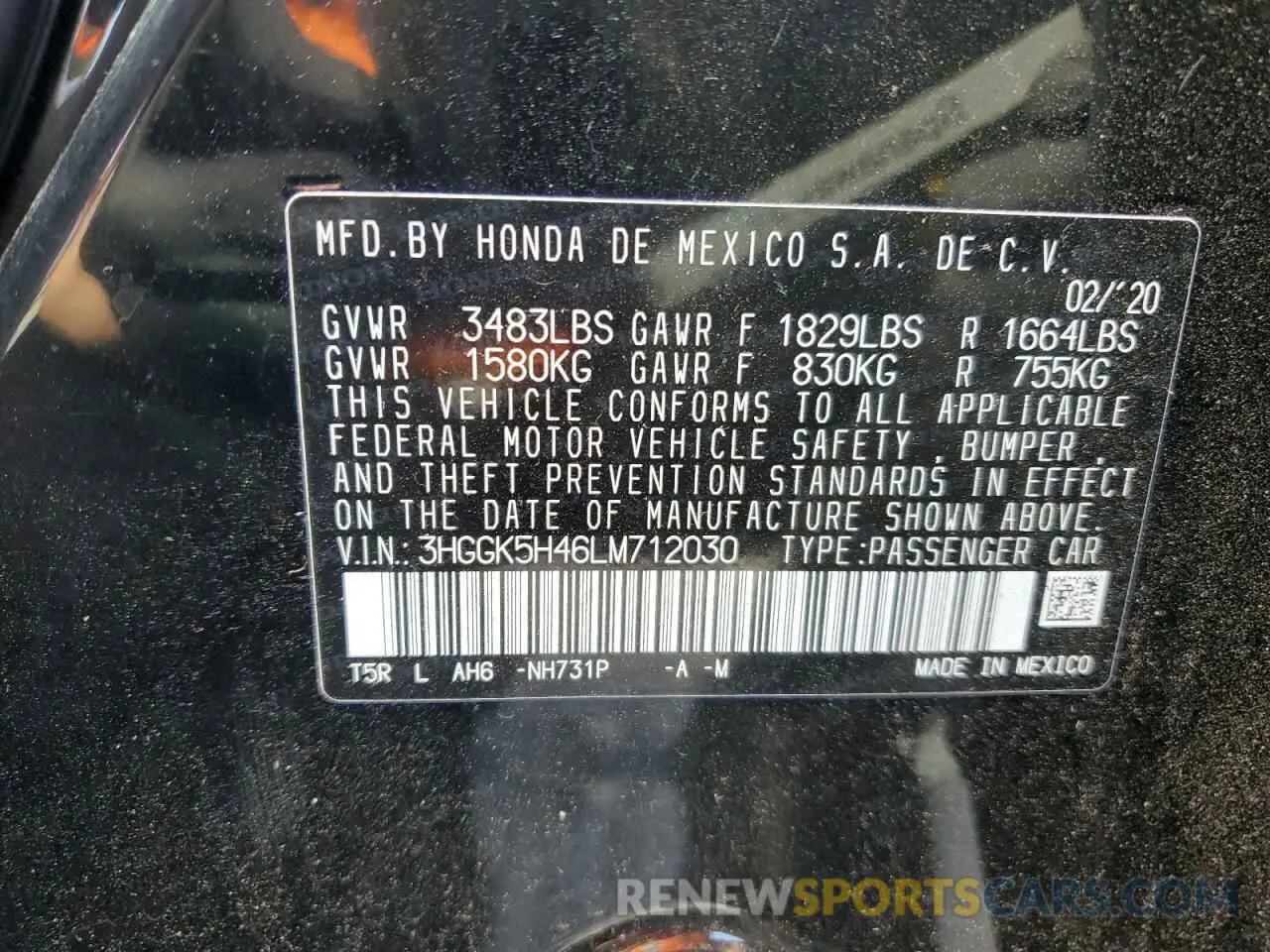 12 Photograph of a damaged car 3HGGK5H46LM712030 HONDA FIT 2020