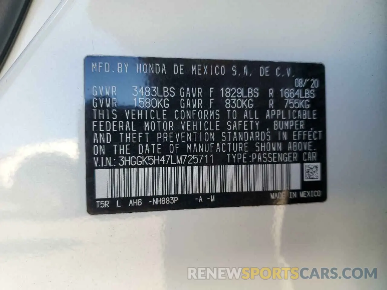 14 Photograph of a damaged car 3HGGK5H47LM725711 HONDA FIT 2020