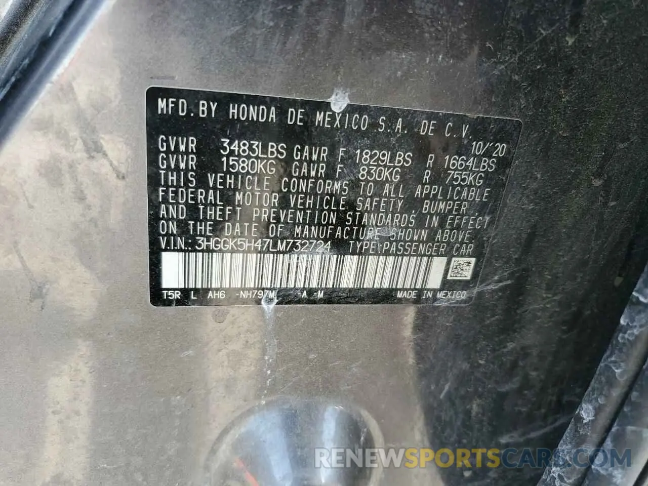 12 Photograph of a damaged car 3HGGK5H47LM732724 HONDA FIT 2020