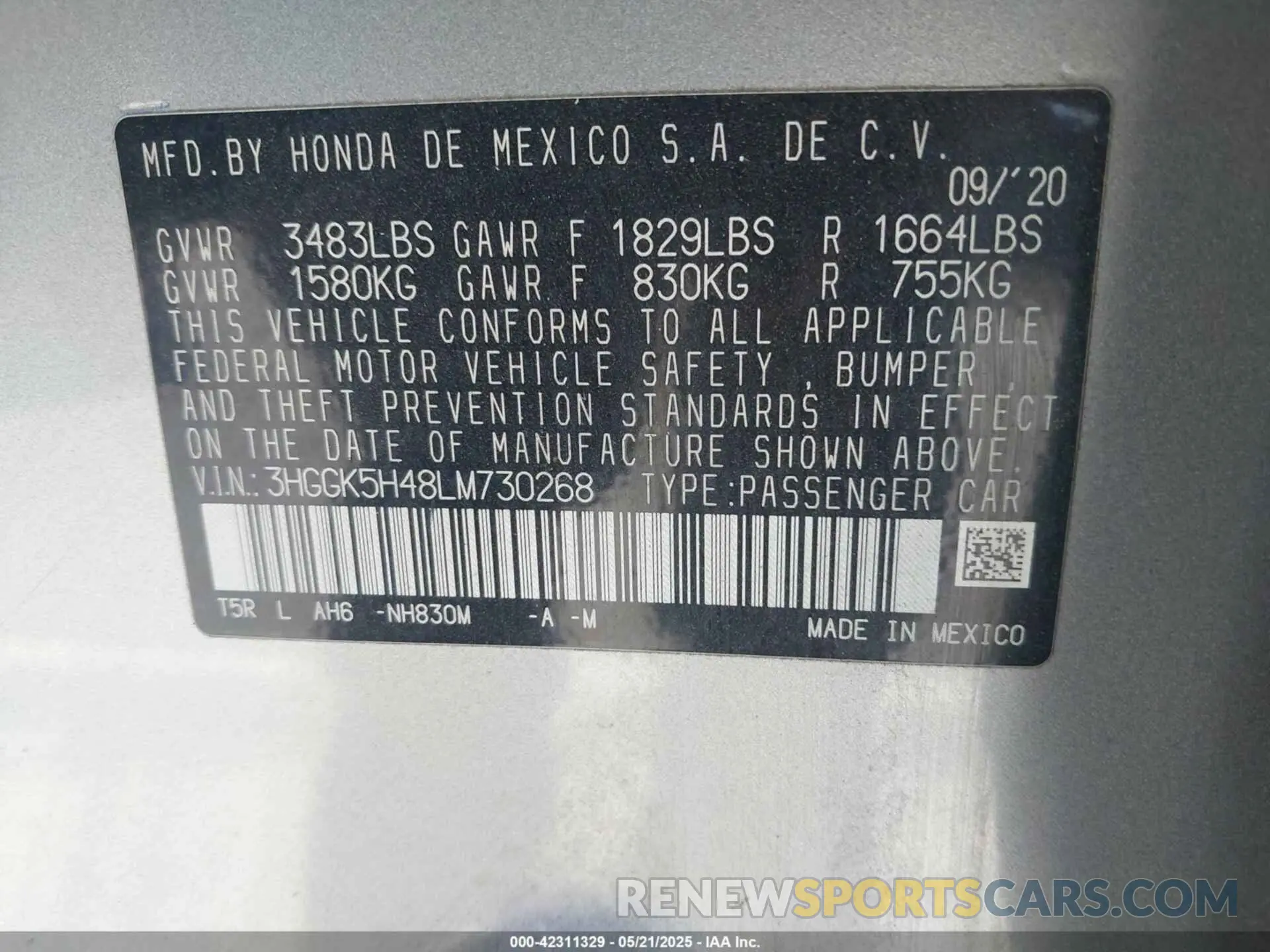 9 Photograph of a damaged car 3HGGK5H48LM730268 HONDA FIT 2020