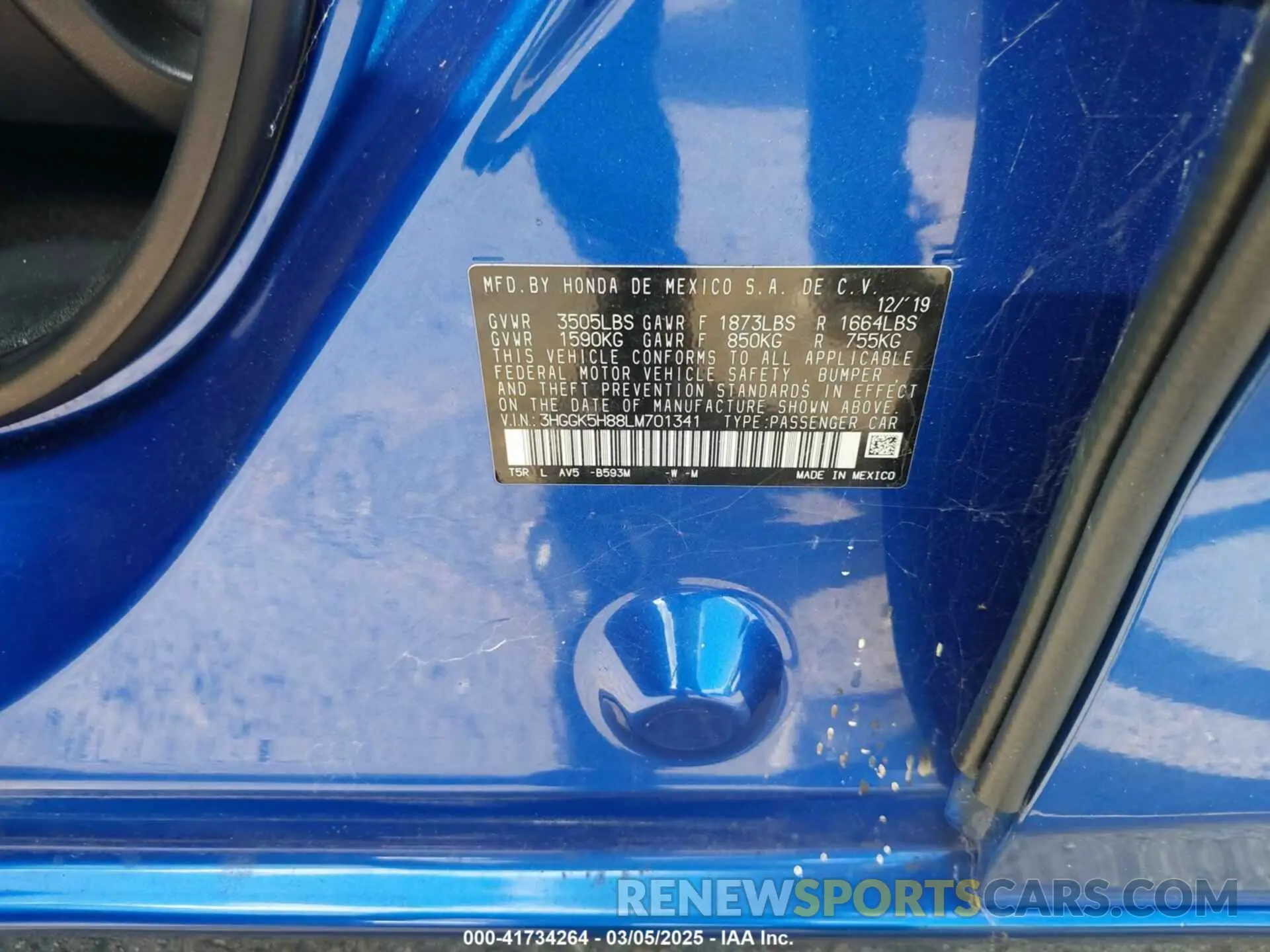 9 Photograph of a damaged car 3HGGK5H88LM701341 HONDA FIT 2020